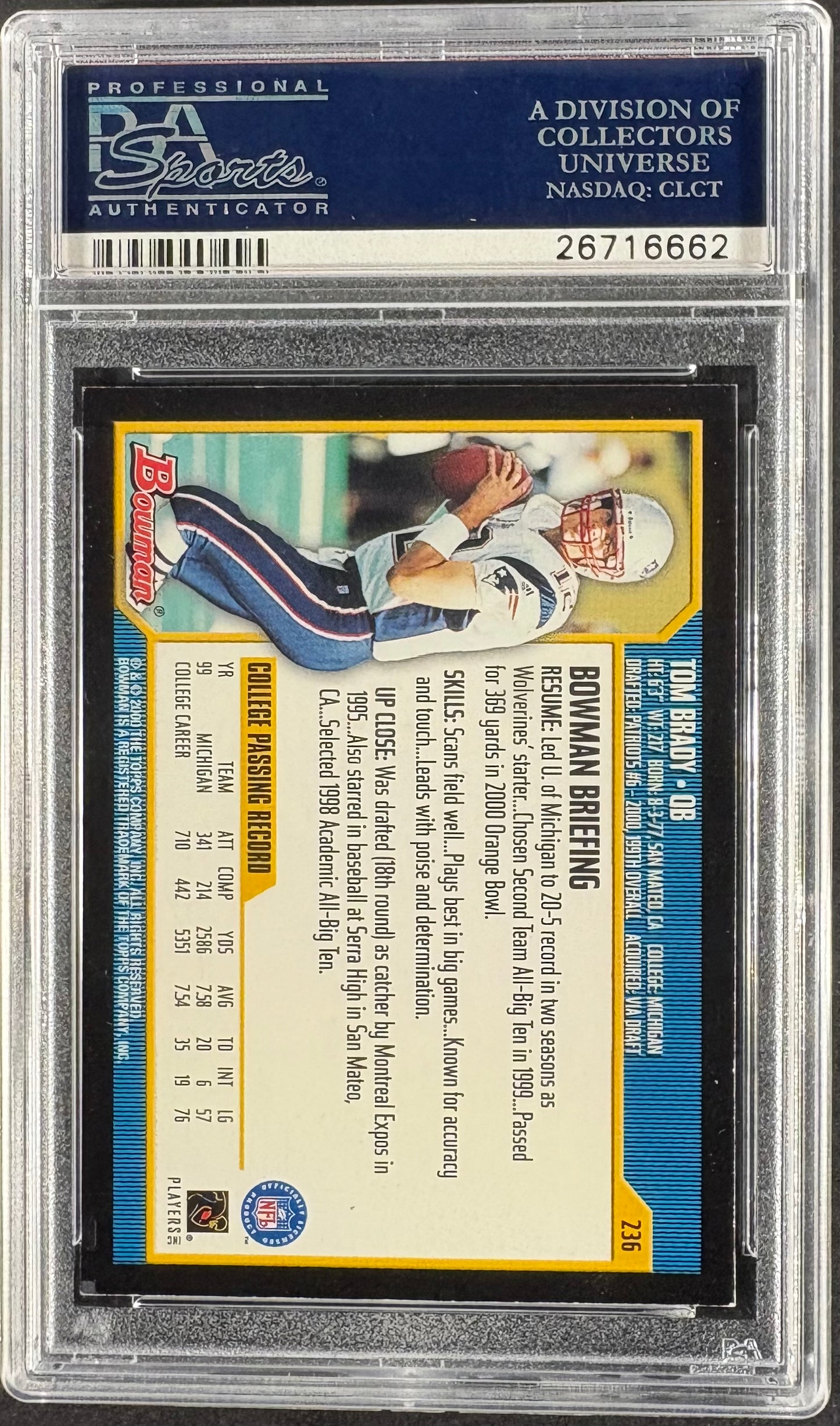 2000 Bowman Tom Brady #236 RC Rookie PSA 8 NM-MT