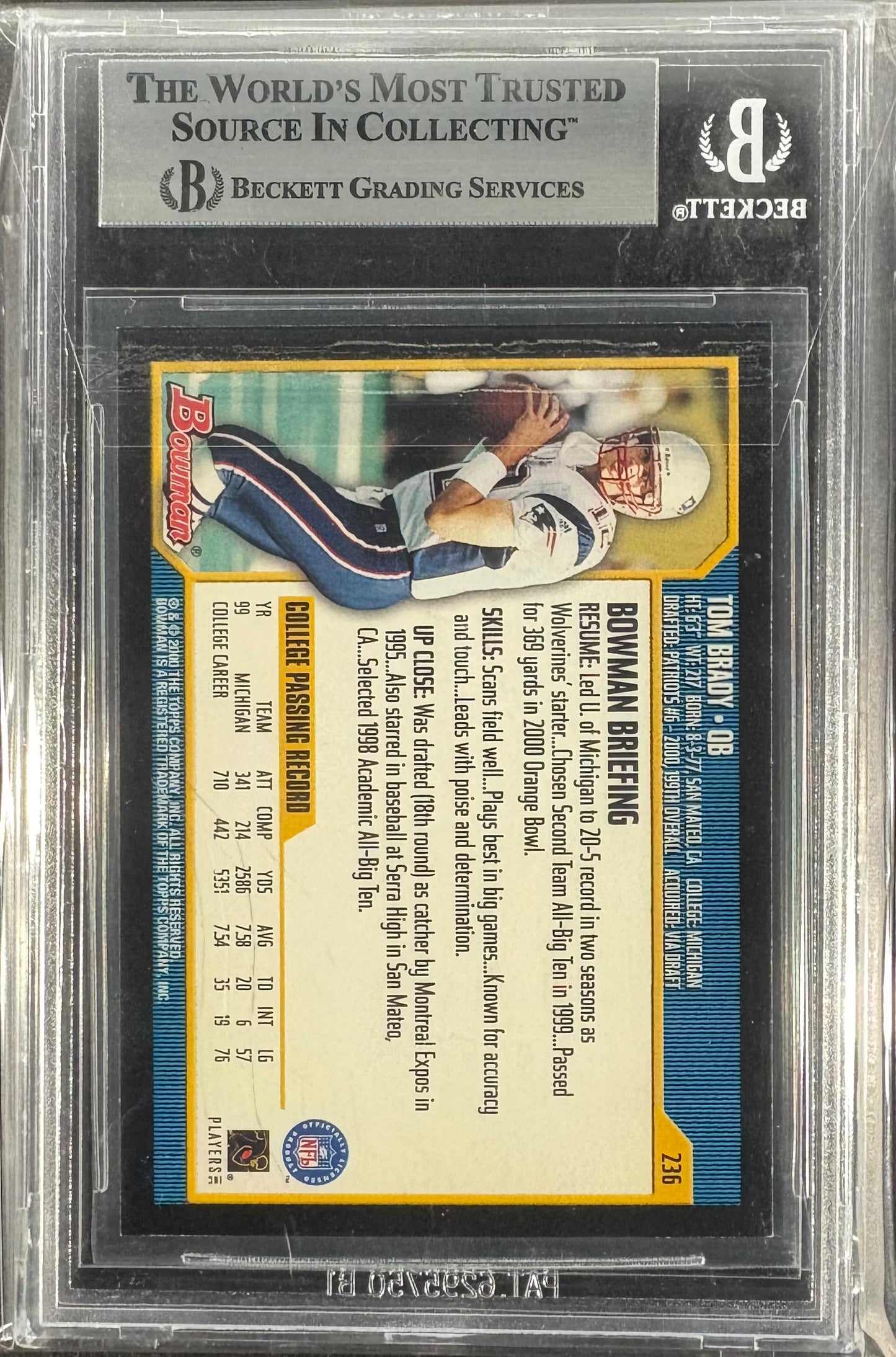 2000 Bowman Tom Brady #236 RC Rookie BGS 8.5 NM-MT+