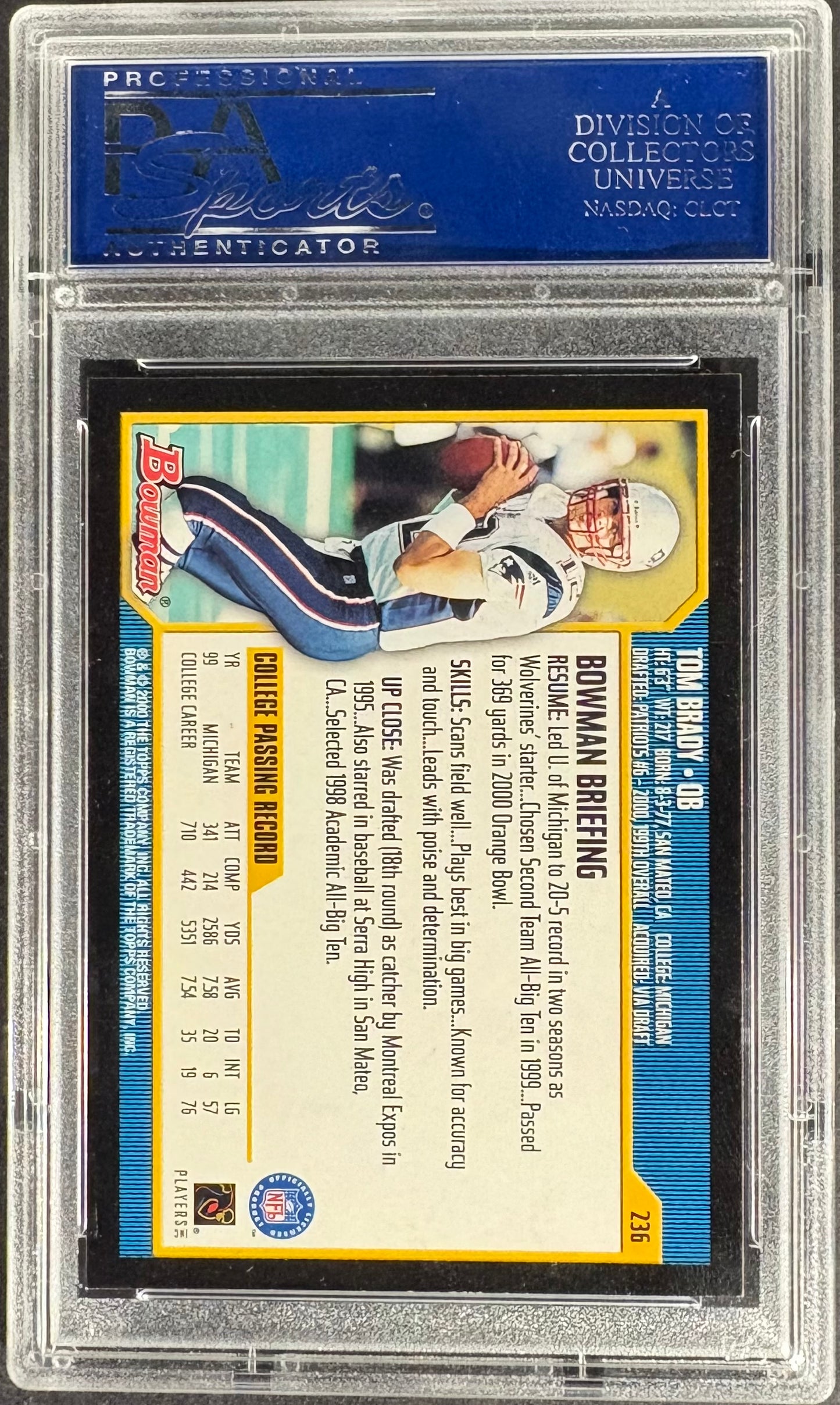 2000 Bowman Tom Brady RC Rookie #236 PSA 8 NM-MT CENTERED + Sharp