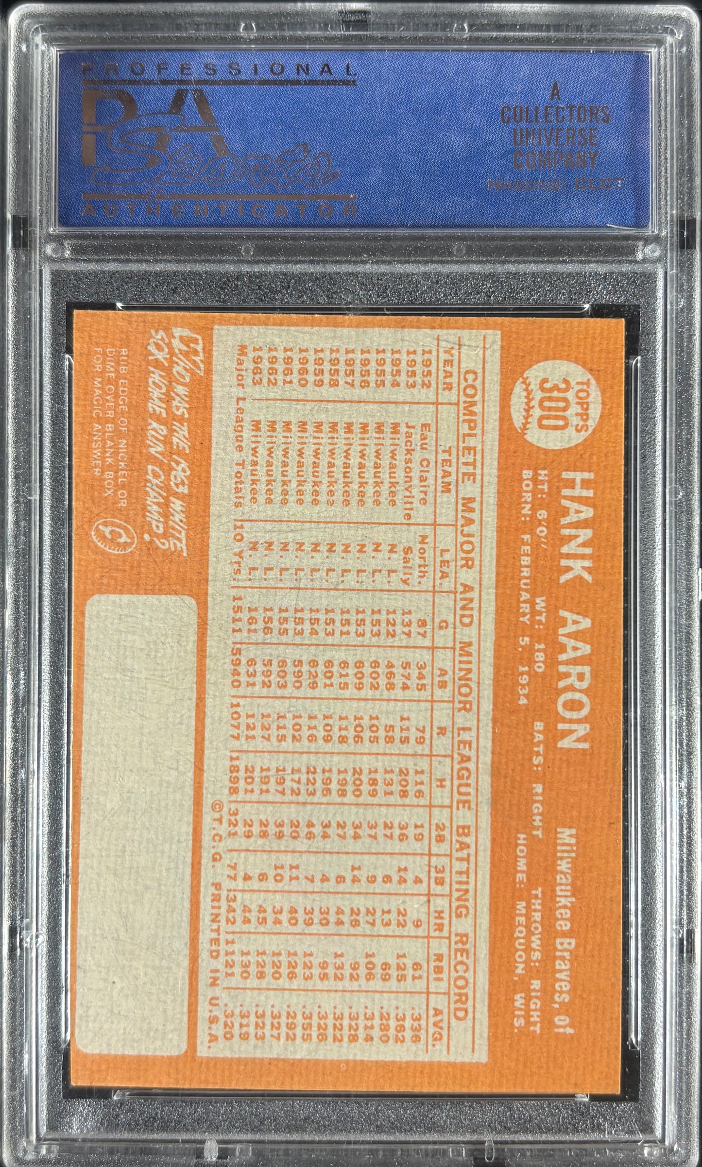 1964 Topps #300 Hank Aaron PSA 4 VG-EX Sharp