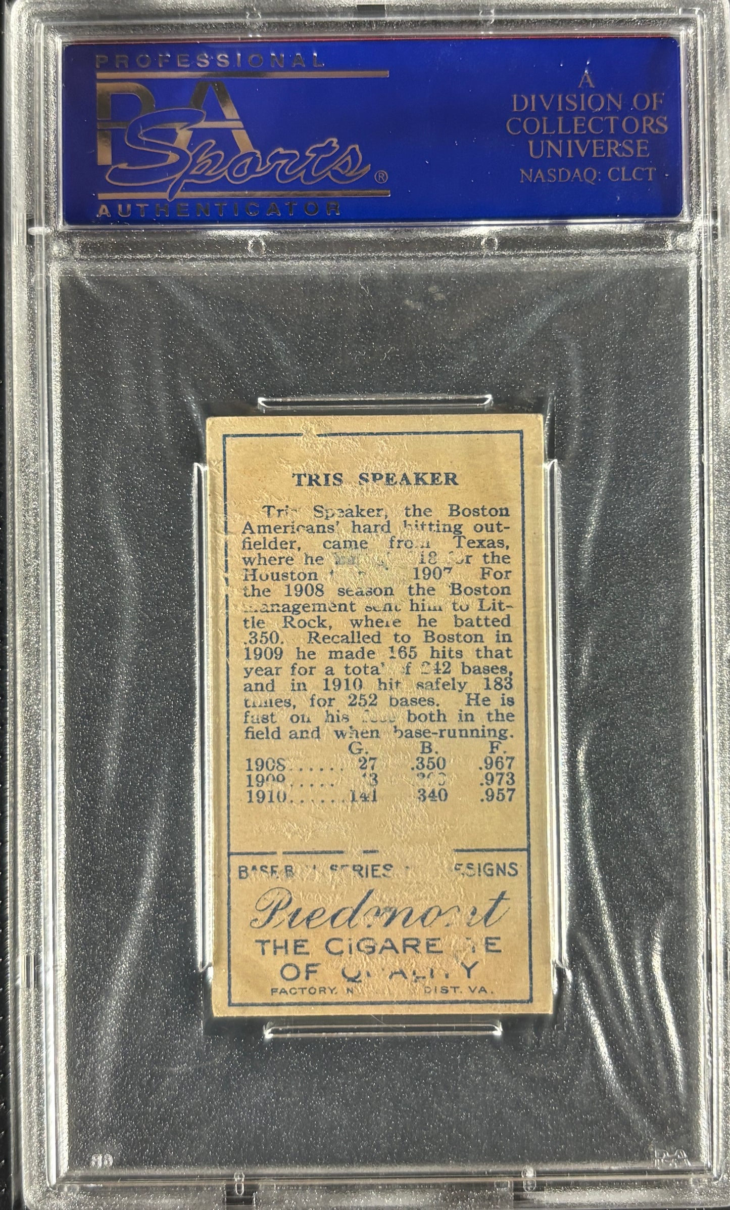 1911 T205 Gold Border Tris Speaker PSA 2 GD Nice Eye Appeal