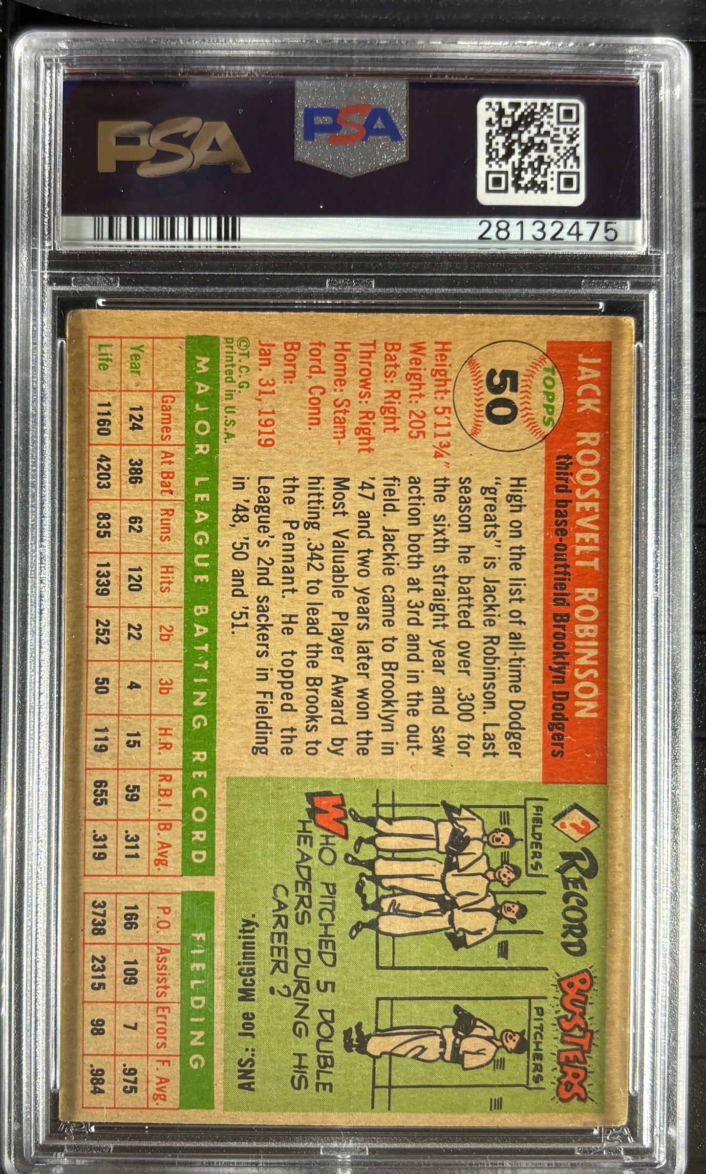 1955 Topps #50 Jackie Robinson PSA 3.5 VG+ New Label