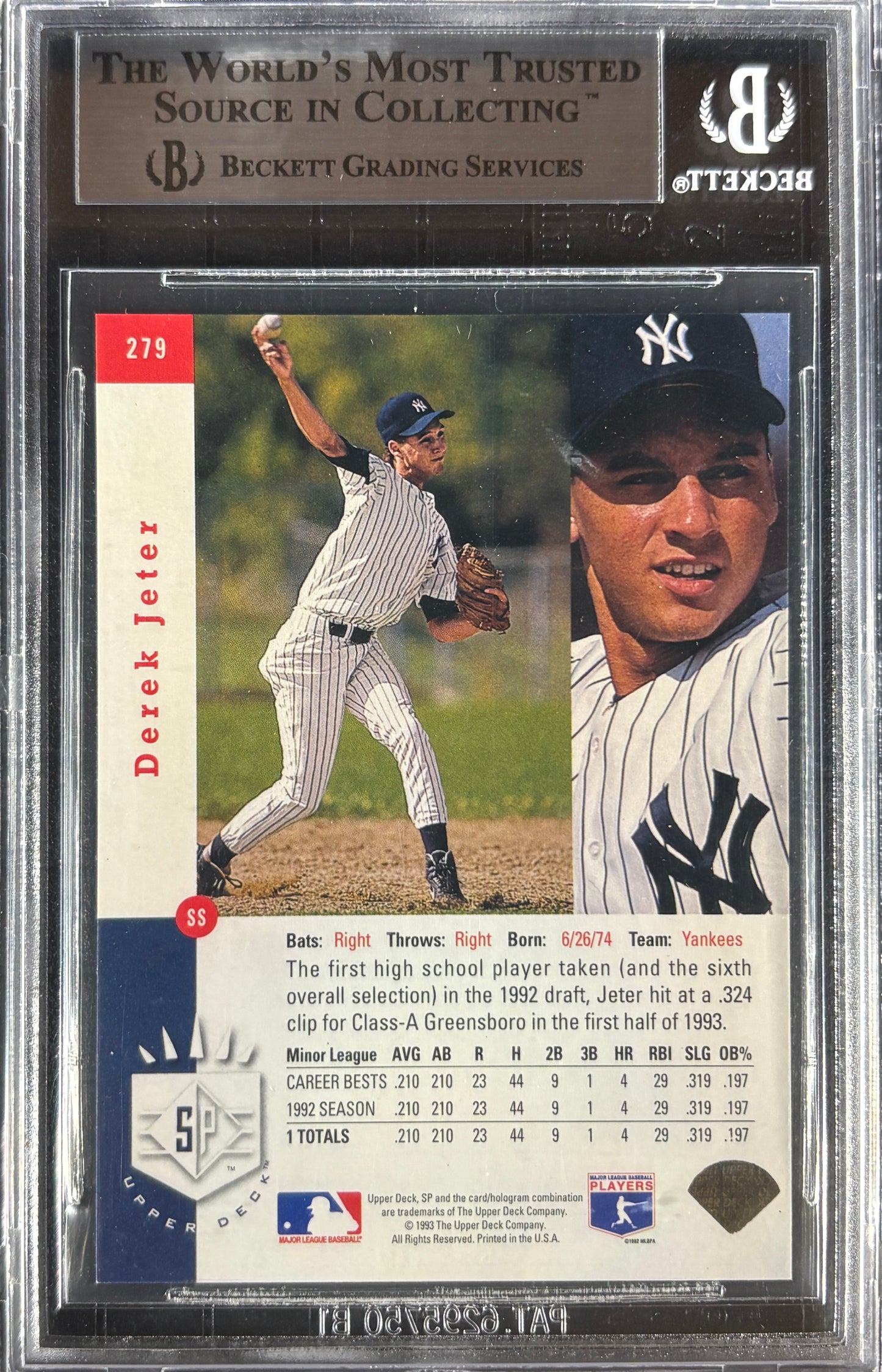 1993 SP #279 Derek Jeter RC Rookie BGS 9 MINT