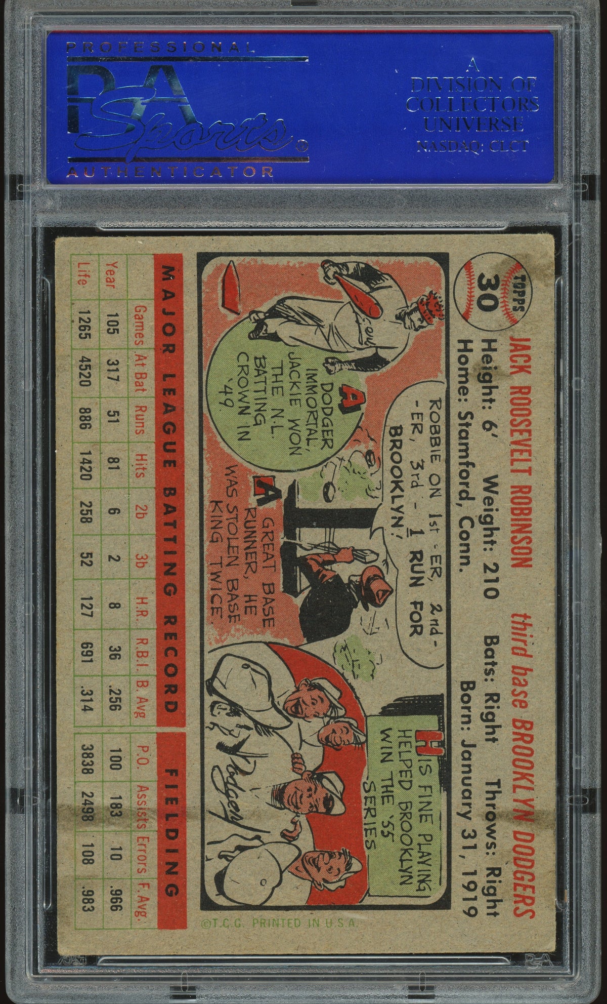 1956 Topps #30 Jackie Robinson Gray Back PSA 4 VG-EX Nice Color