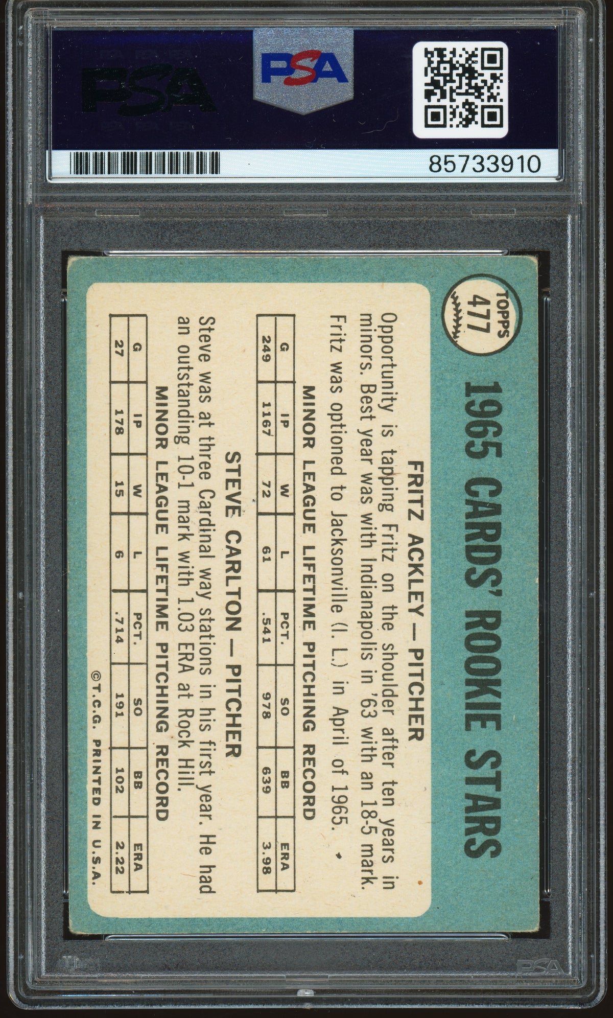 1965 Topps Steve Carlton RC Rookie PSA Authentic AUTO Autograph Well Centered