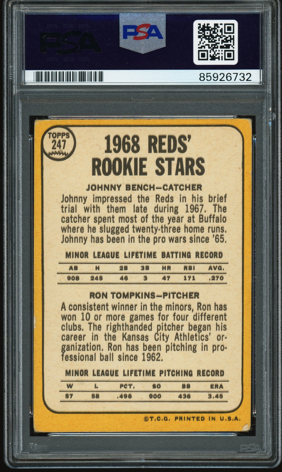 1972 Johnny Bench RC Rookie PSA Authentic Auto Autograph RED INK