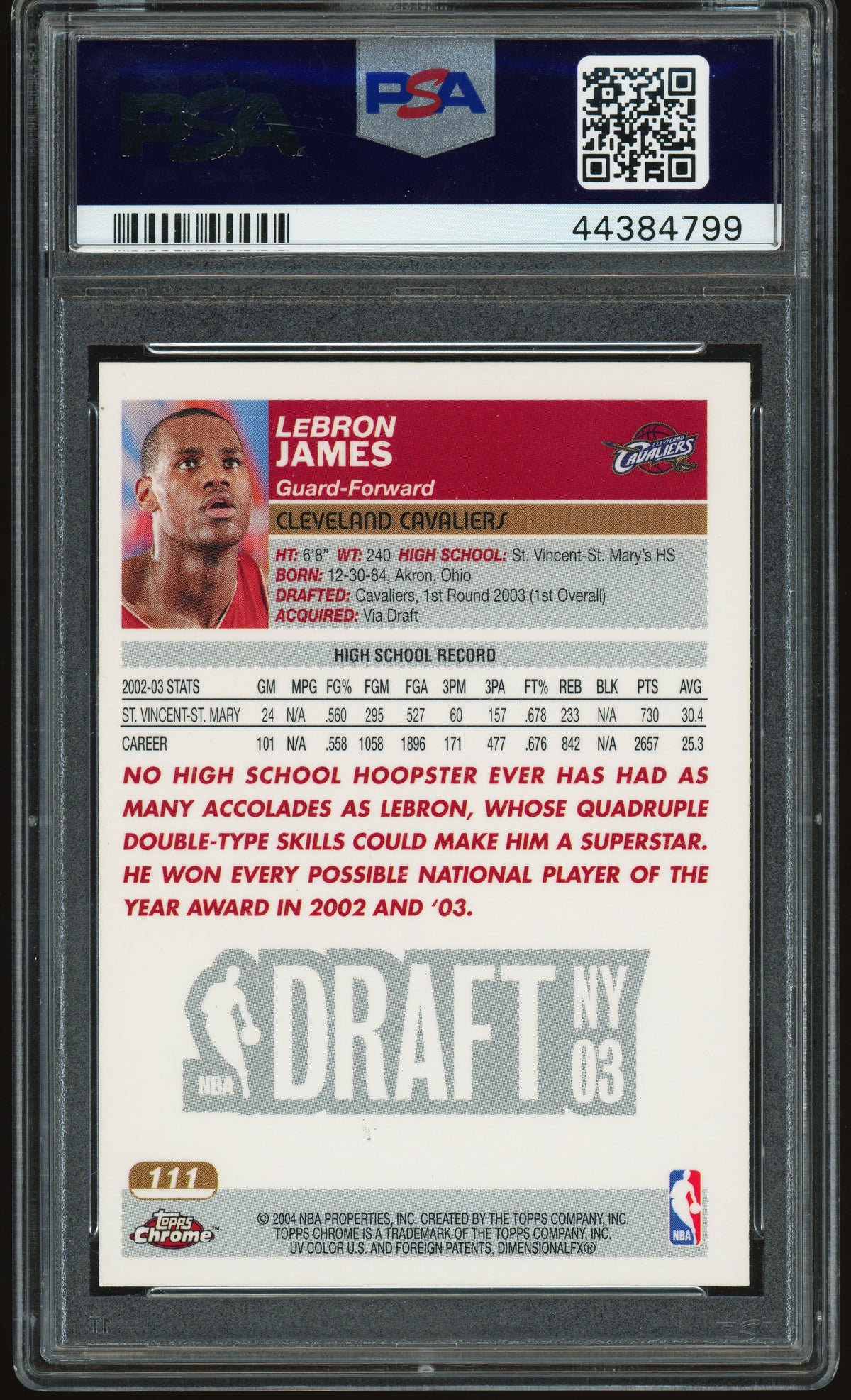 2003 Topps Chrome #111 LeBron James RC Rookie PSA 6 EX-MT New Label