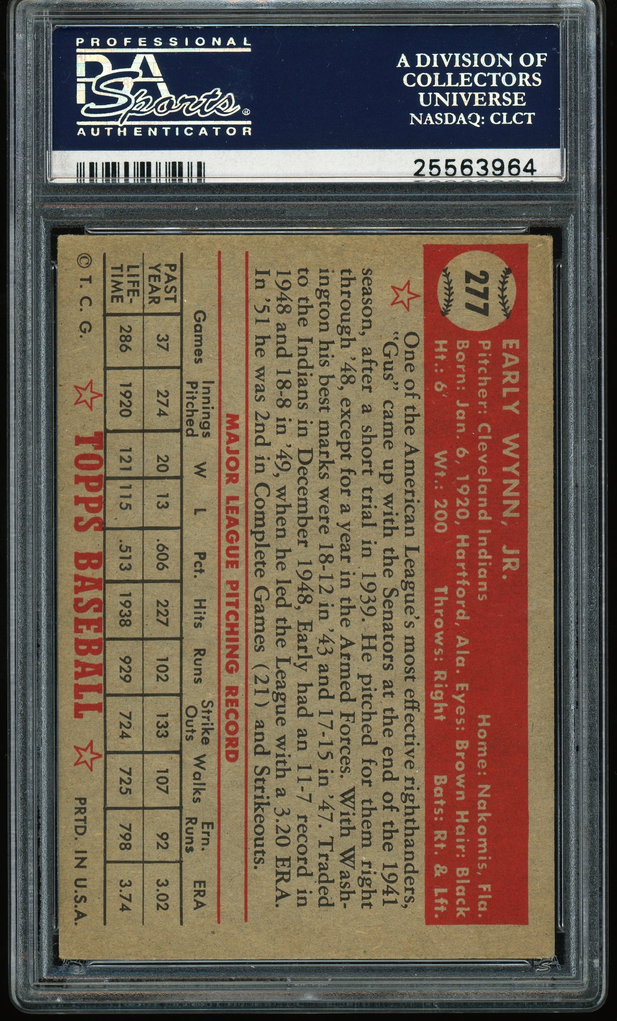 1952 Topps #277 Early Wynn PSA 5.5 EX+ Nice Color