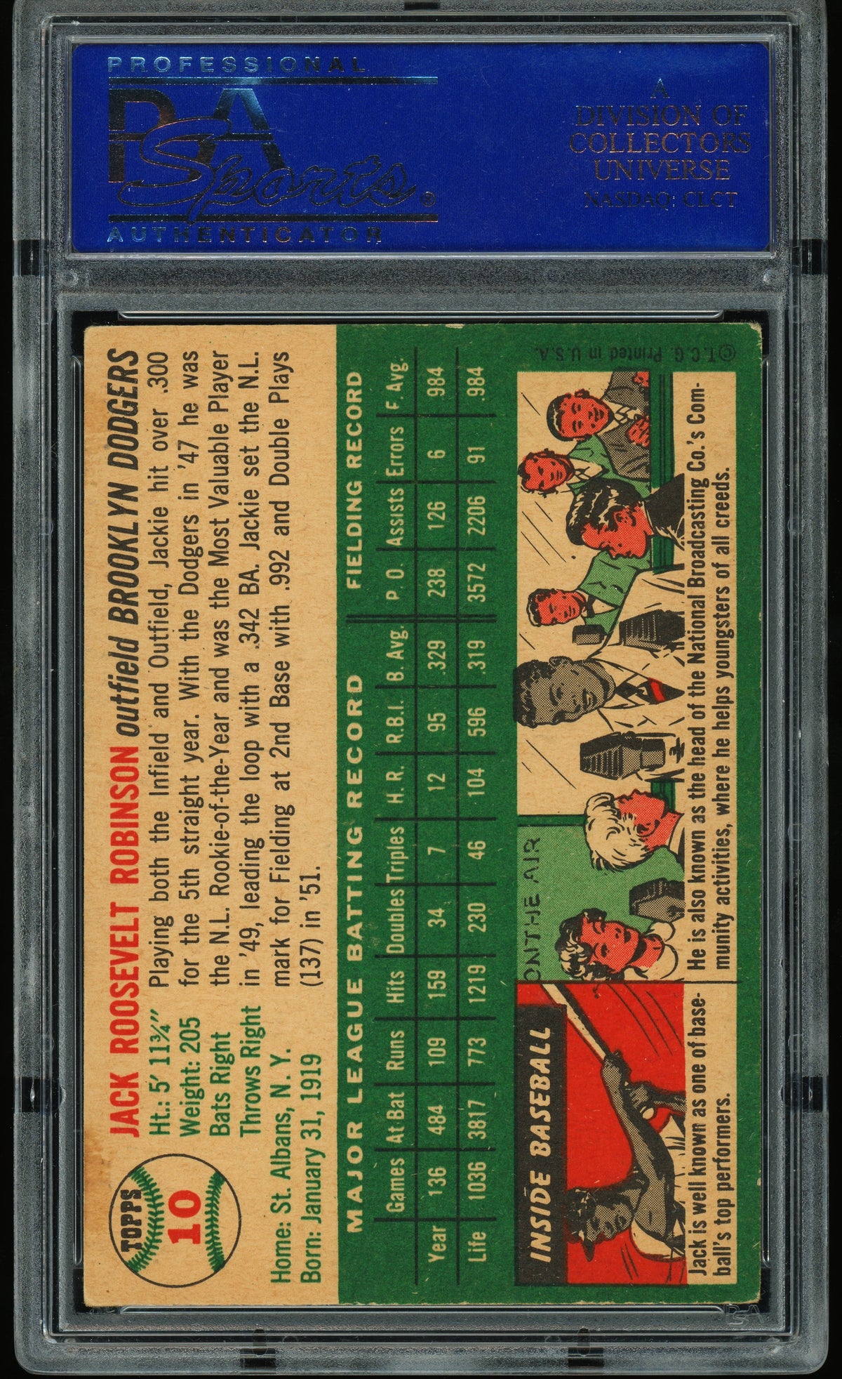 1954 Topps #10 Jackie Robinson PSA 4 VG-EX Nice Color