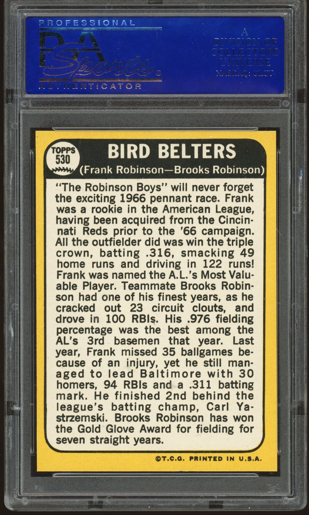 1968 Topps #530 Bird Belters Frank Robinson Brooks Robinson PSA 10 GEM MINT