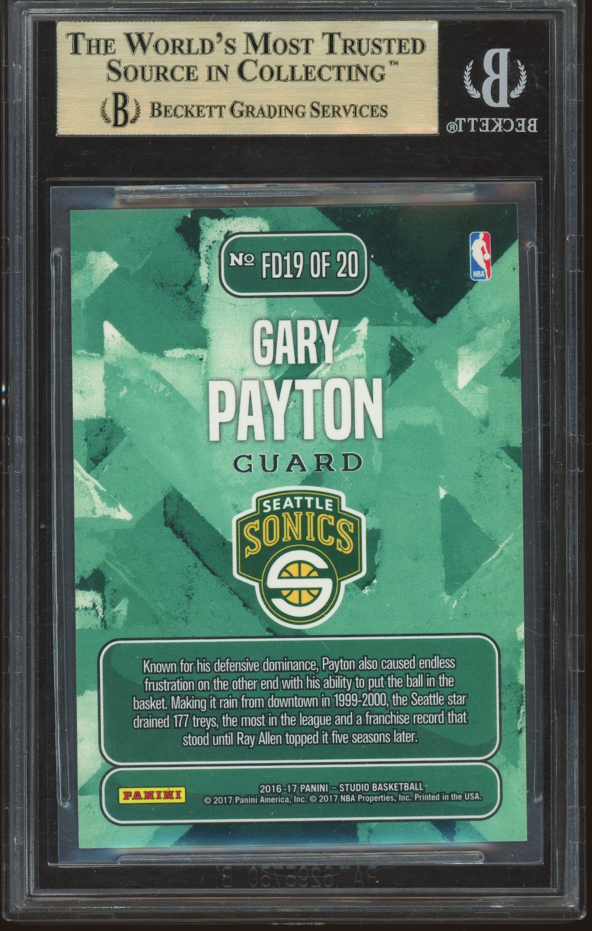 2017 Panini Studio #FD19 Gary Payton From Downtown BGS 9.5 GEM MINT