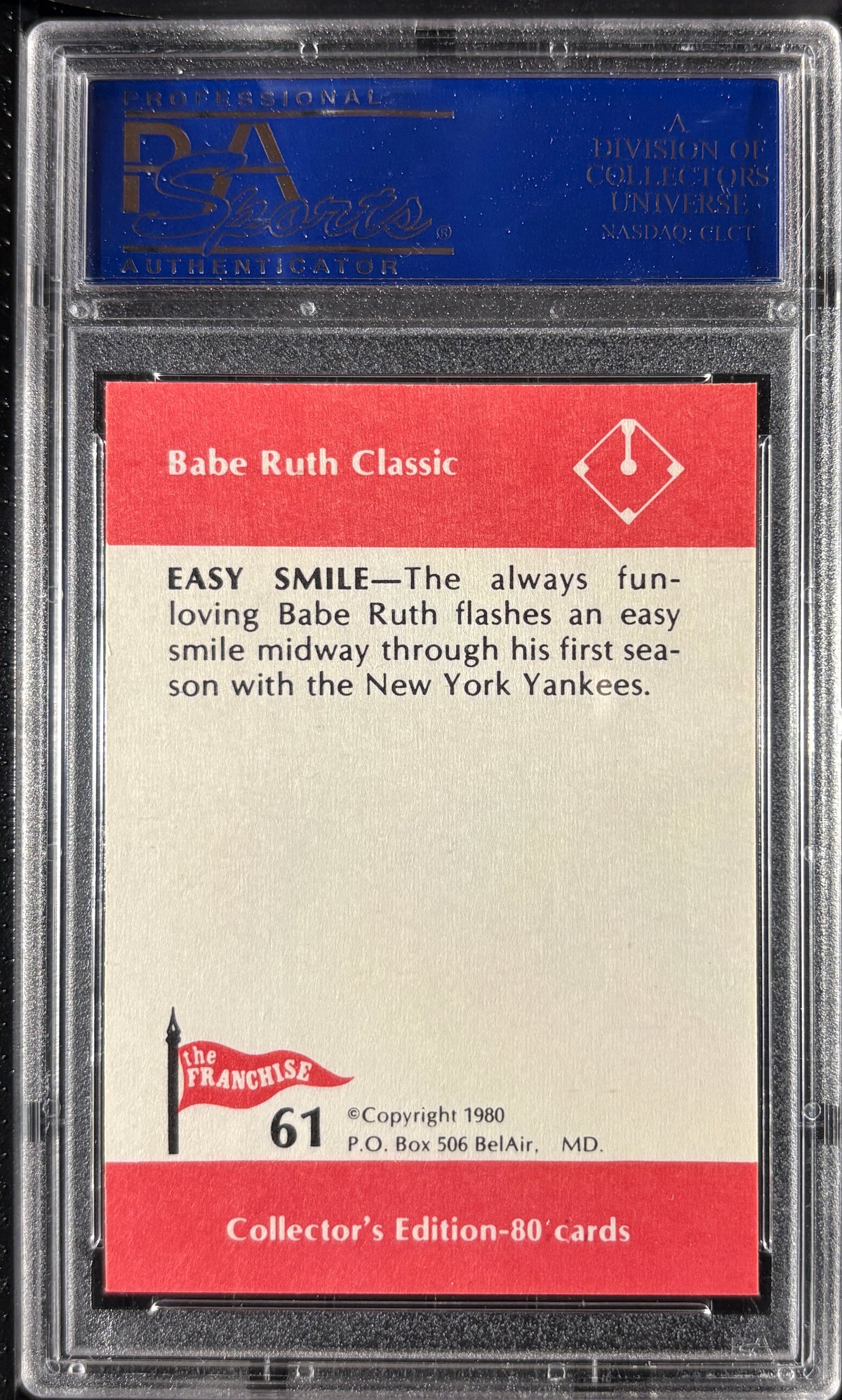 1980 Franchise Babe Ruth #61 Easy Smile PSA 10 GEM MT