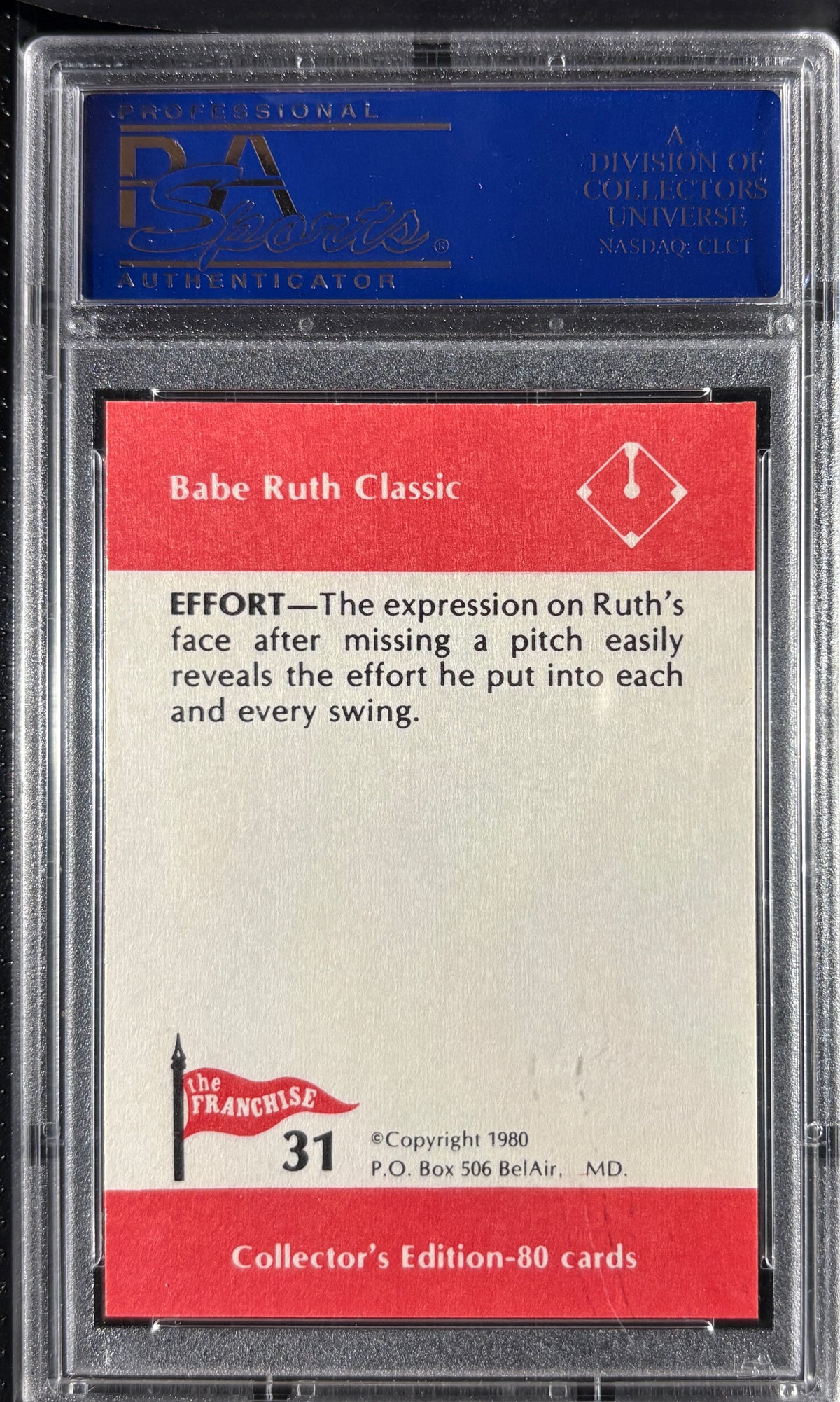 1980 Franchise Babe Ruth #31 Effort PSA 10 GEM MT