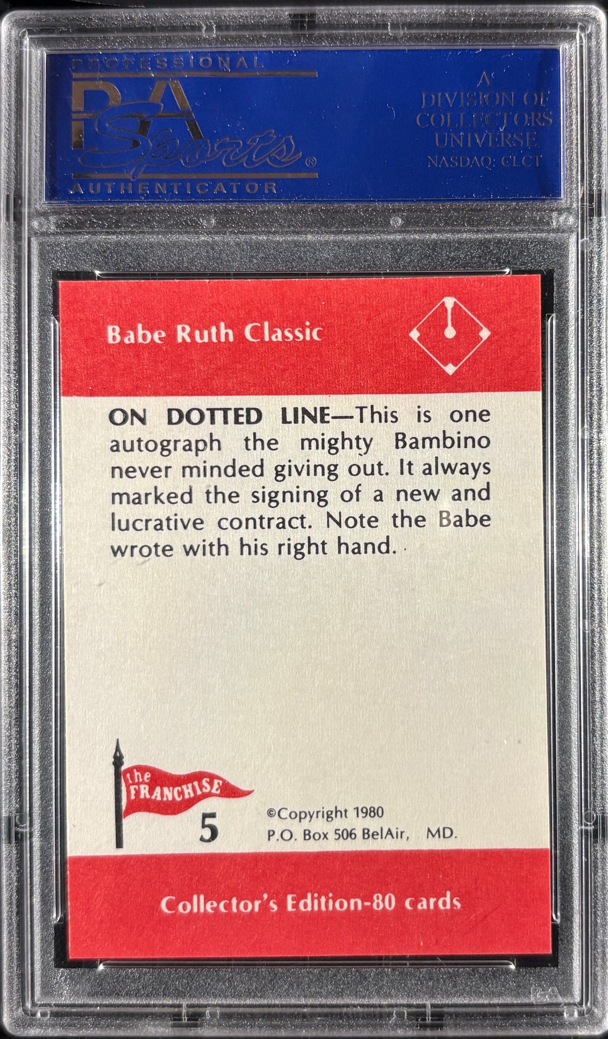 1980 Franchise Babe Ruth #5 On Dotted Line PSA 10 GEM MT