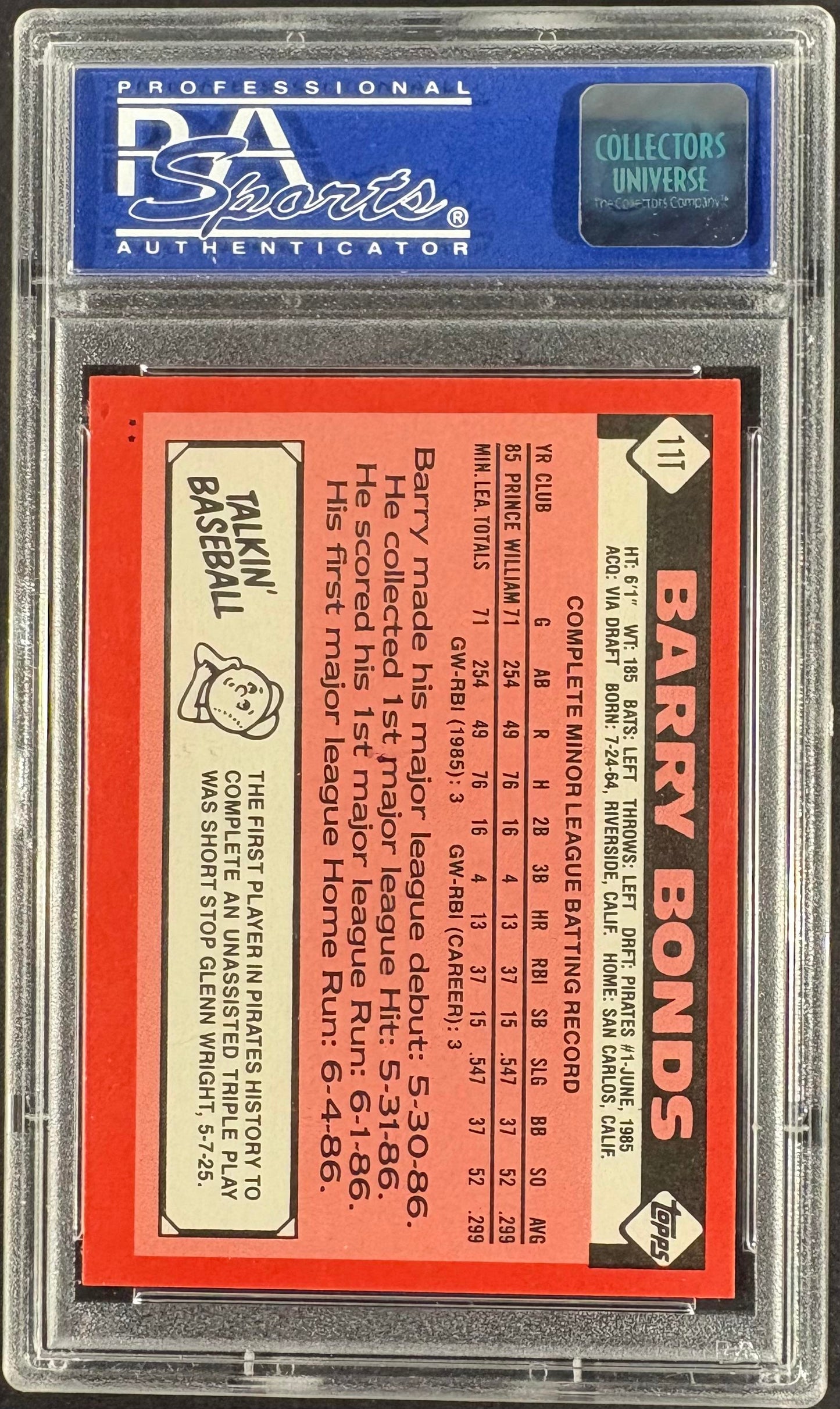 1986 Topps Traded #11T Barry Bonds PSA 10 GEM MINT