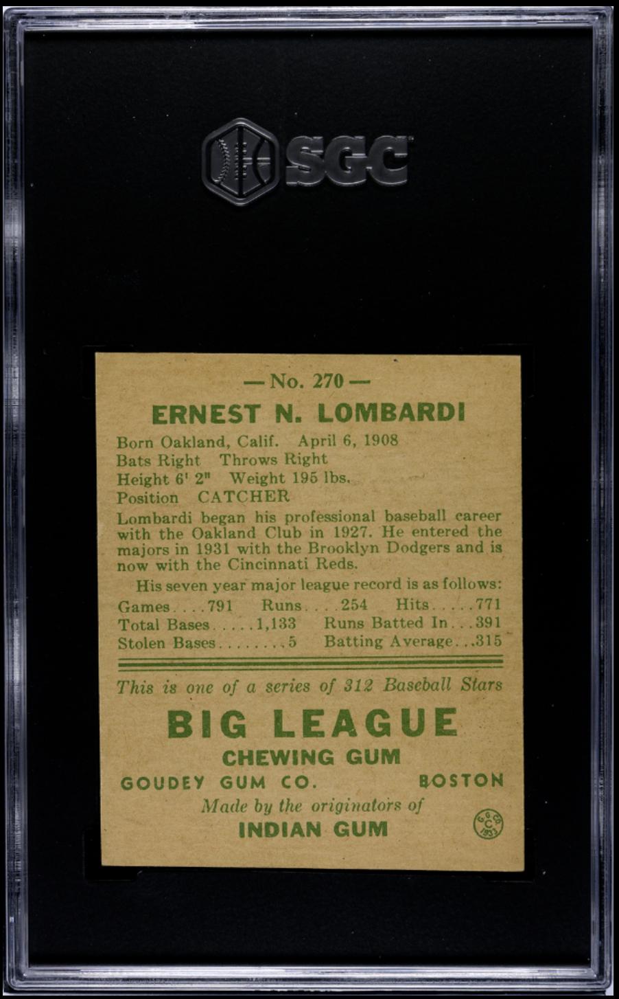 1938 Goudey Heads-Up (R323) #270 Ernie Lombardi SGC 7 NM Near Mint High Grade