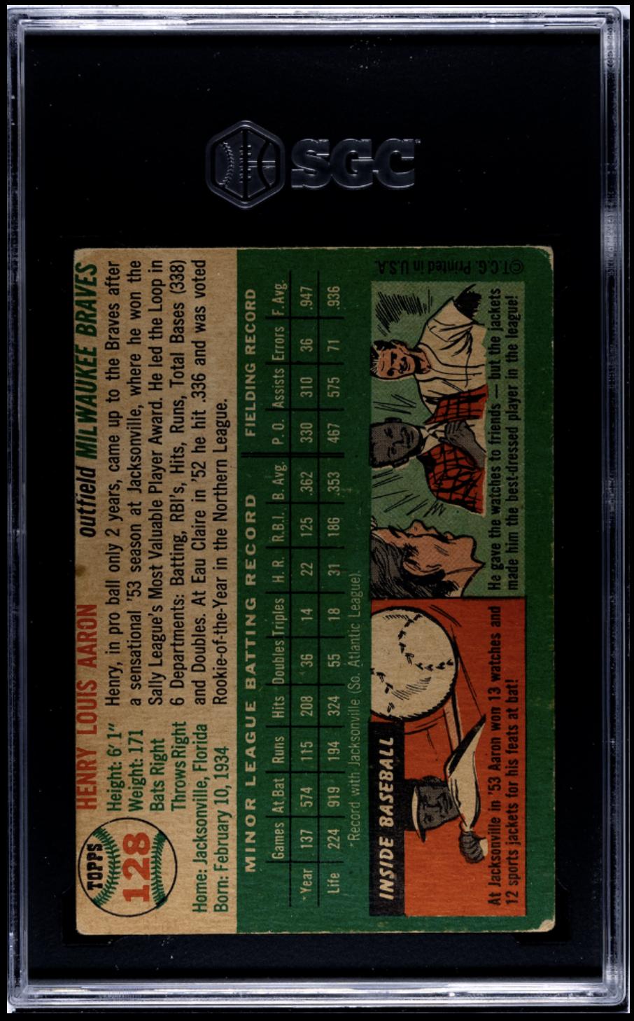 1954 Topps #128 Henry Hank Aaron RC Rookie SGC 2 GD Nice Color
