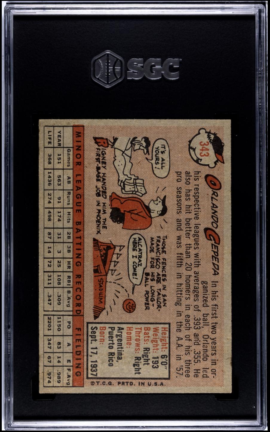 1958 Topps #343 Orlando Cepeda RC Rookie SGC 6 EX-NM Nice Color