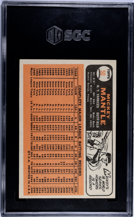 1966 Topps #50 Mickey Mantle SGC 5 EX Sharp