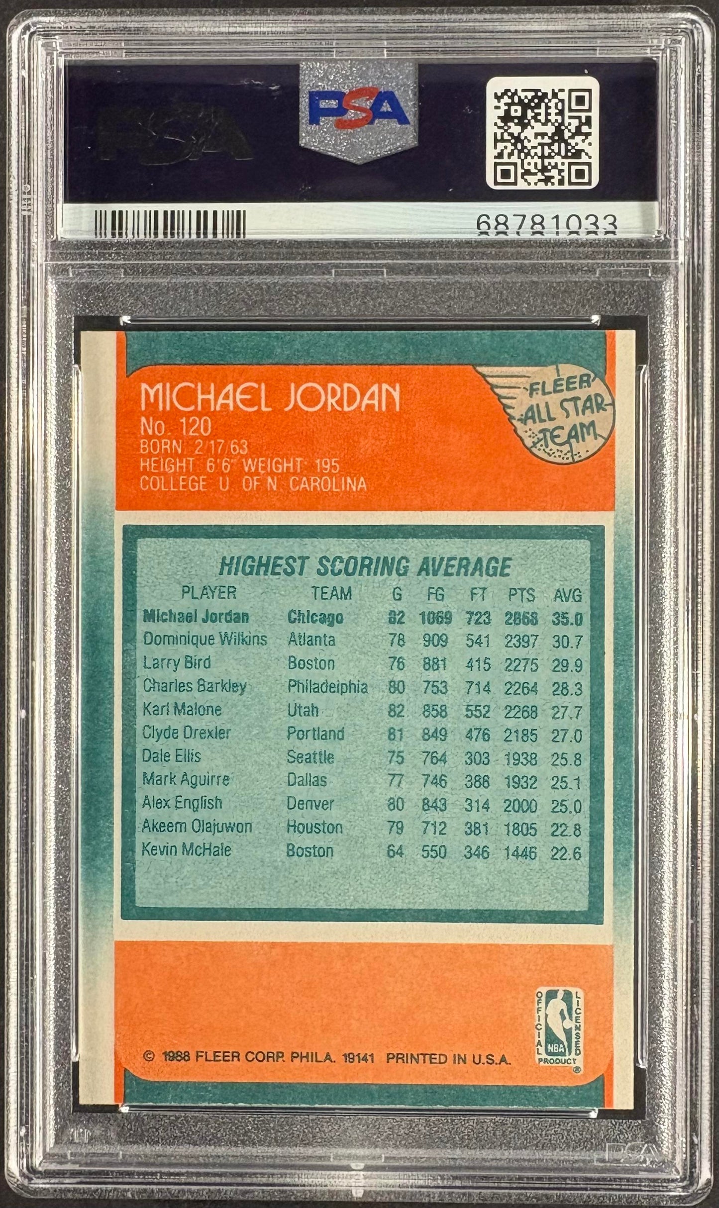 1988-89 Fleer #120 Michael Jordan All Star PSA 9 MINT New Label