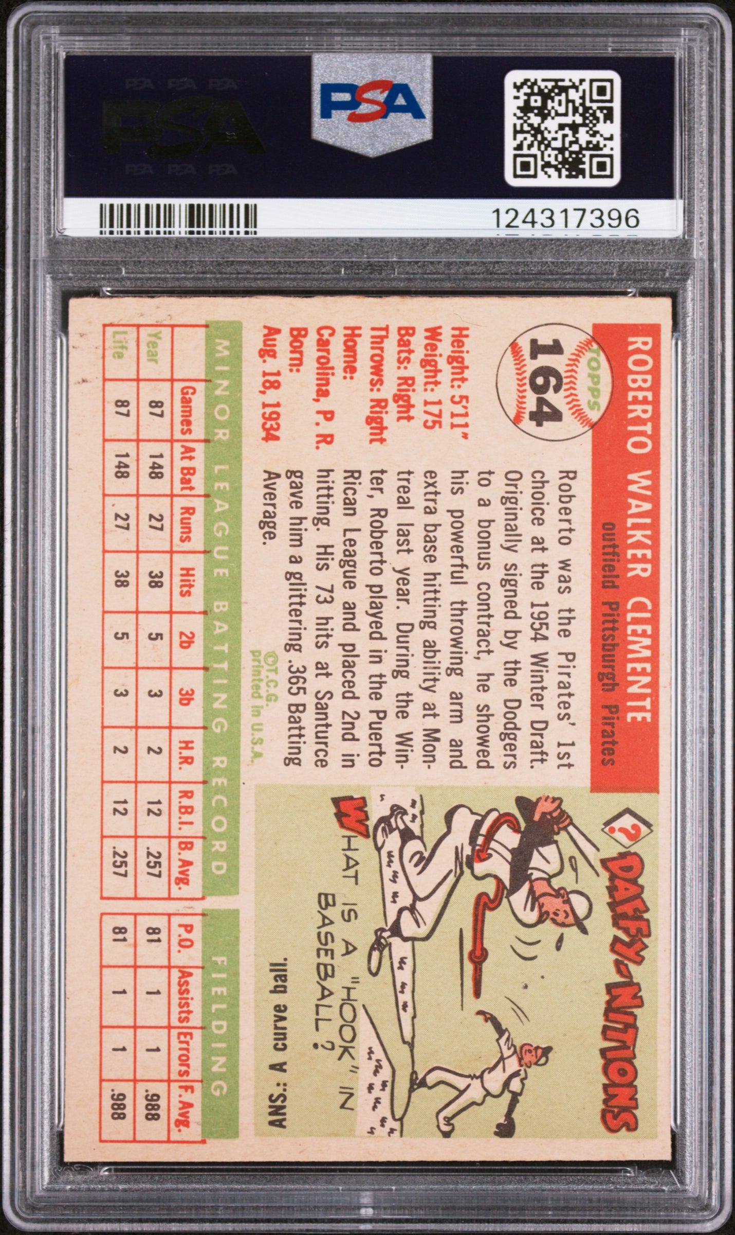1955 Topps #164 Roberto Clemente RC Rookie PSA 5.5 EX+ Sharp New Label