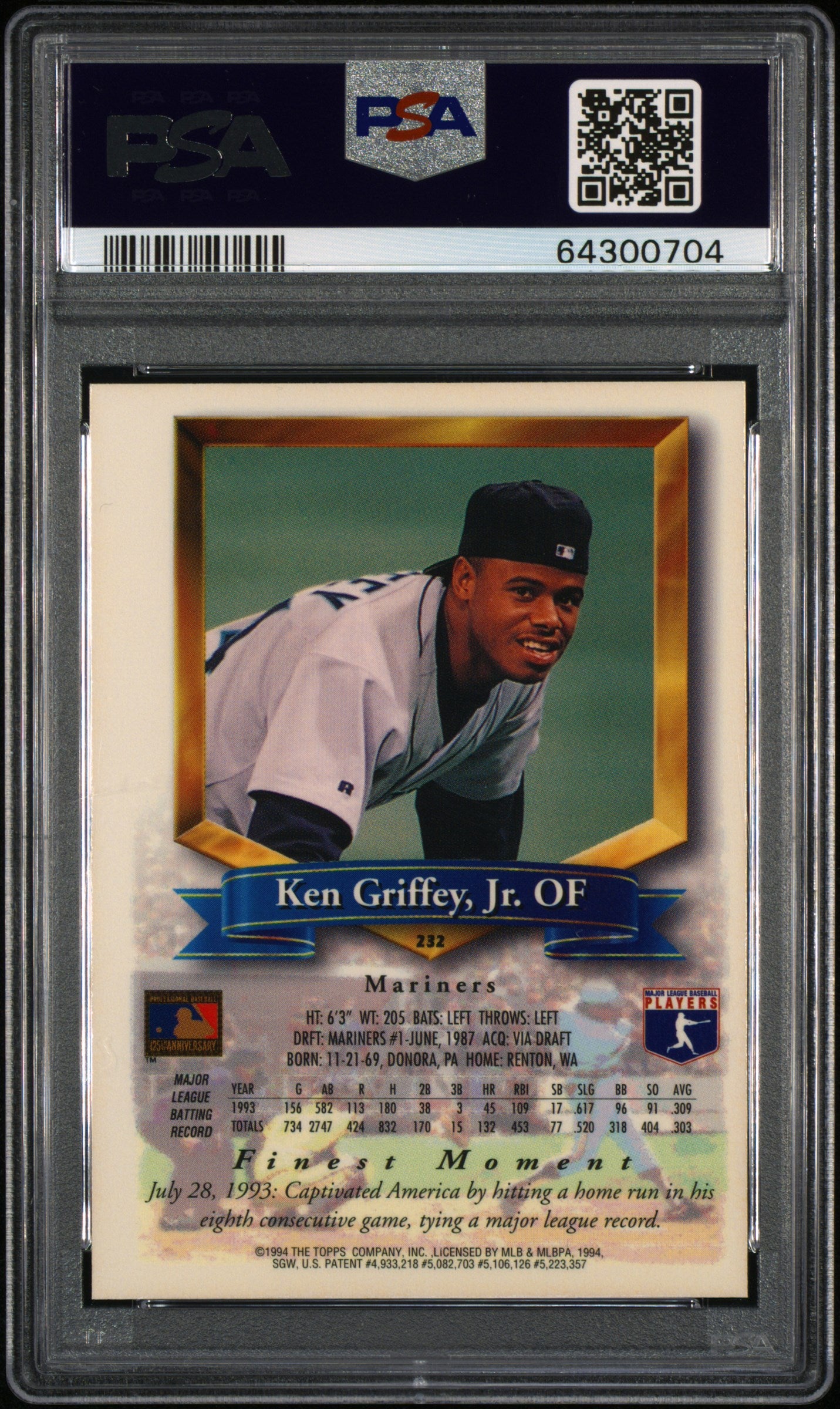 1994 Finest #232 Ken Griffey Jr. Refractor PSA 9 MINT New Label