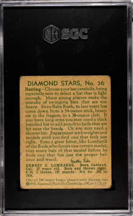 1934-36 Diamond Stars #36 Ernie Lombardi 1935 SGC 3 VG