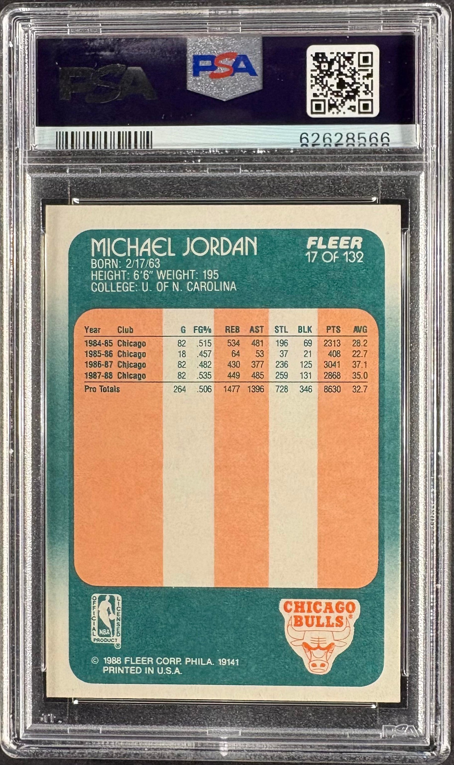 1988-89 Fleer #17 Michael Jordan PSA 9 MINT New Label