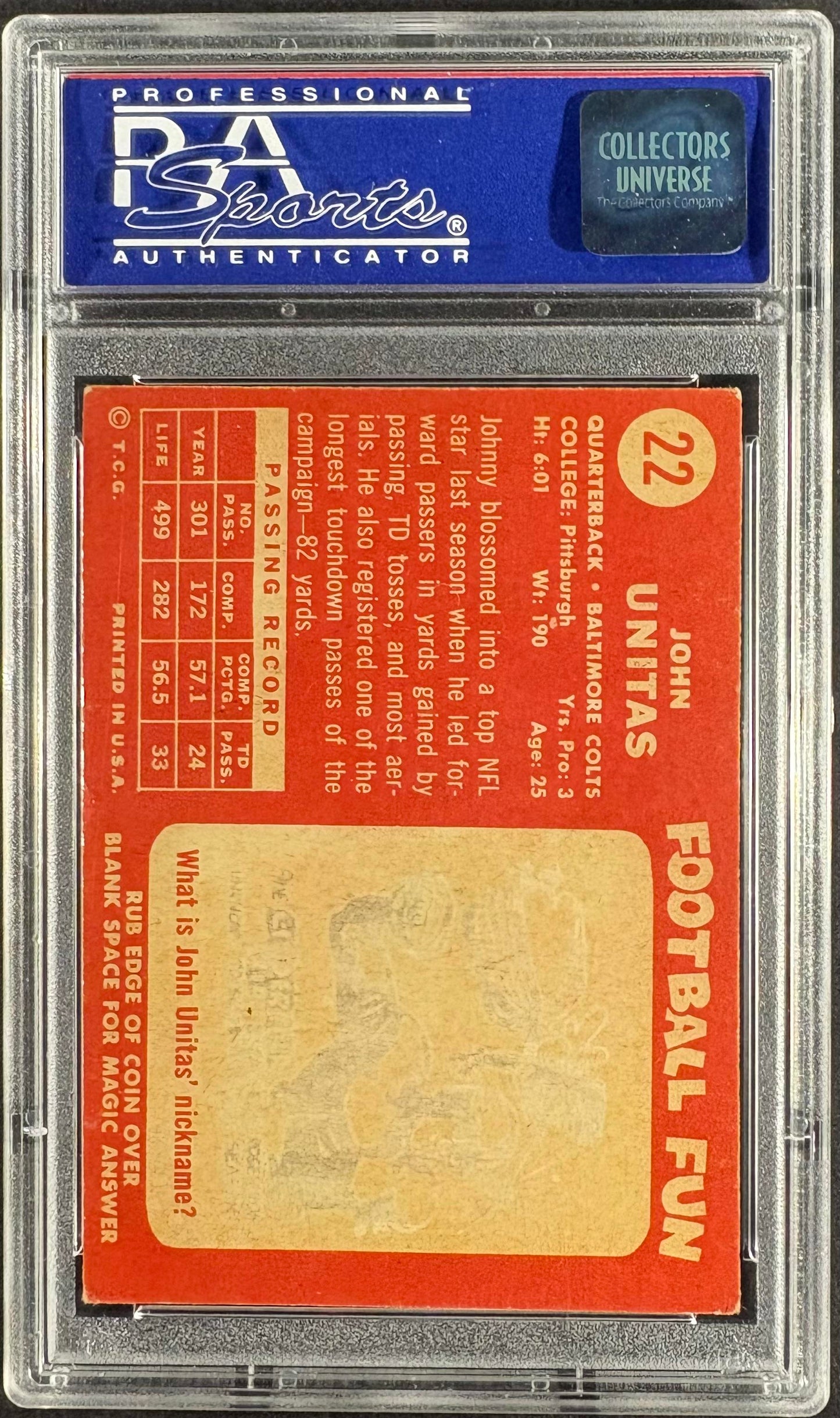 1958 Topps #22 John Johnny Unitas PSA 5 EX