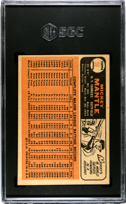 1966 Topps #50 Mickey Mantle SGC 3 VG