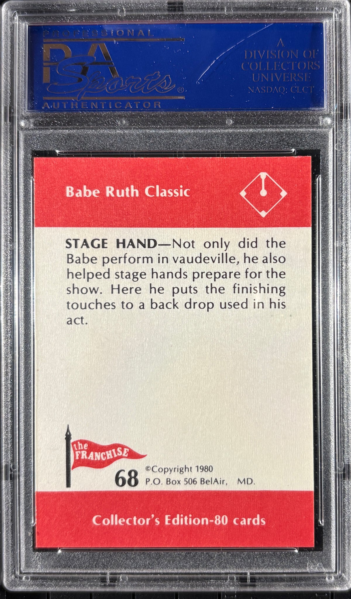 1980 Franchise Babe Ruth #68 Stage Hand PSA 10 GEM MT