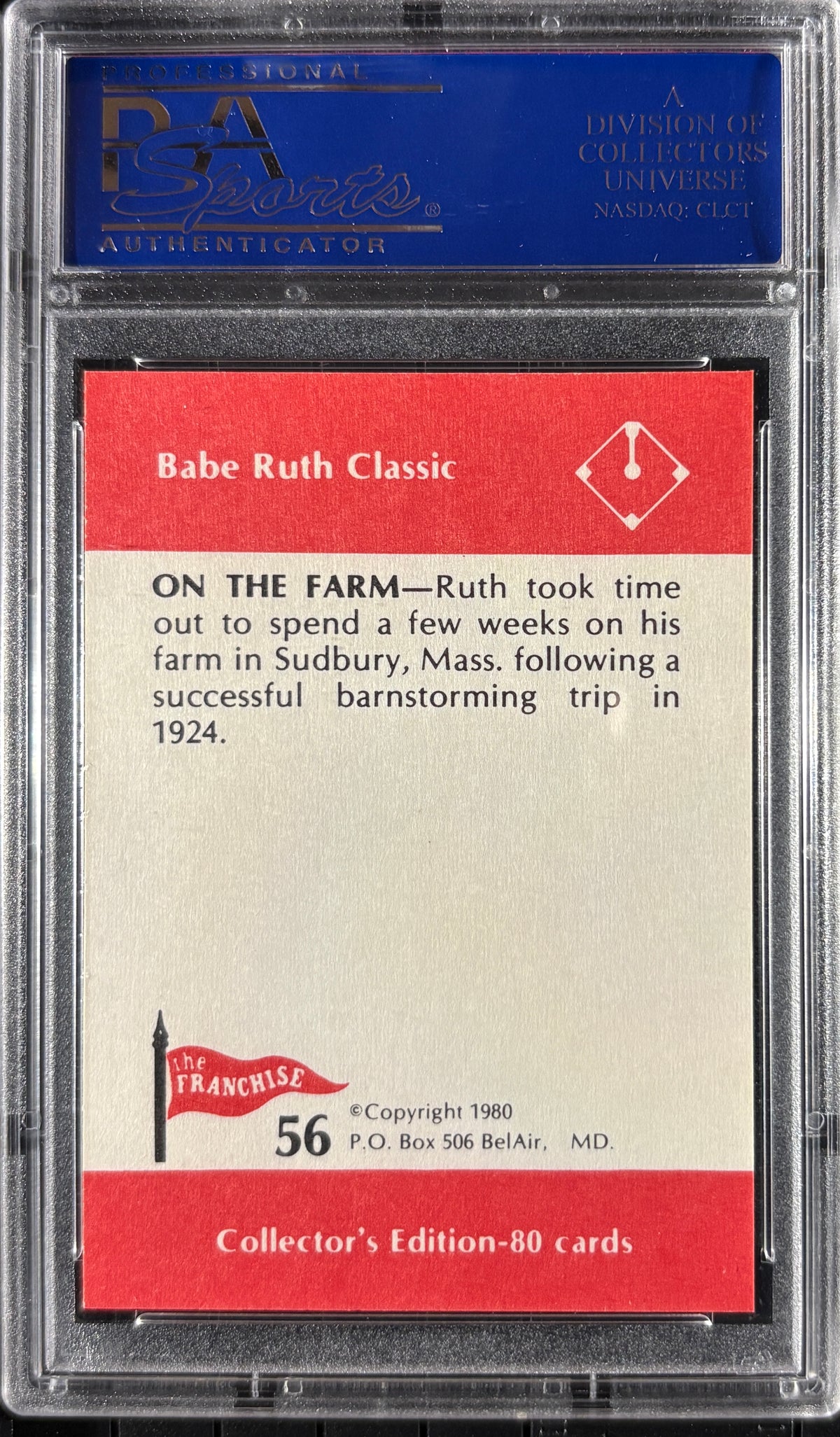 1980 Franchise Babe Ruth #56 On the Farm PSA 10 GEM MT