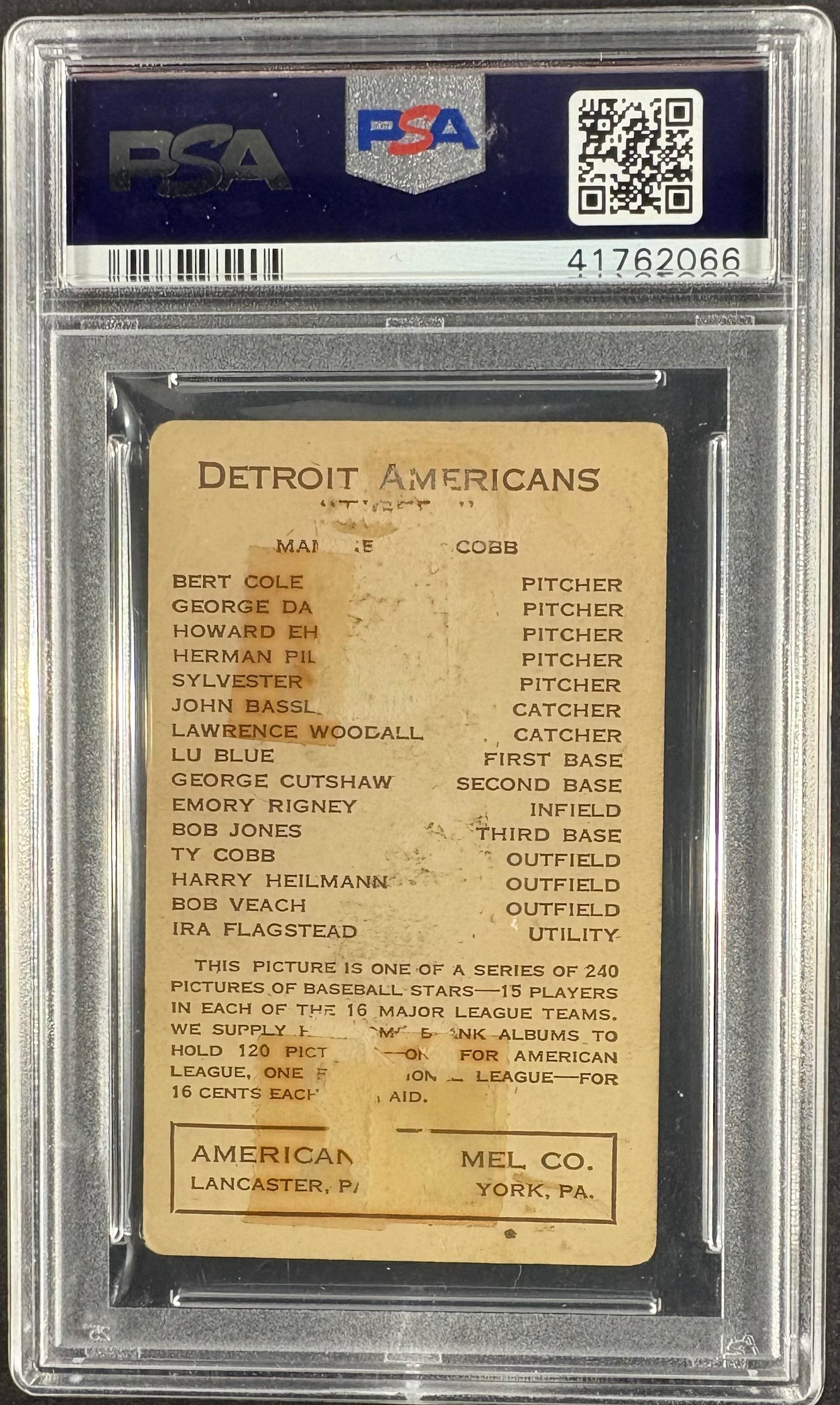 1922 E120 American Caramel Series of 240 Ty Cobb Cob PSA 1.5 New Label