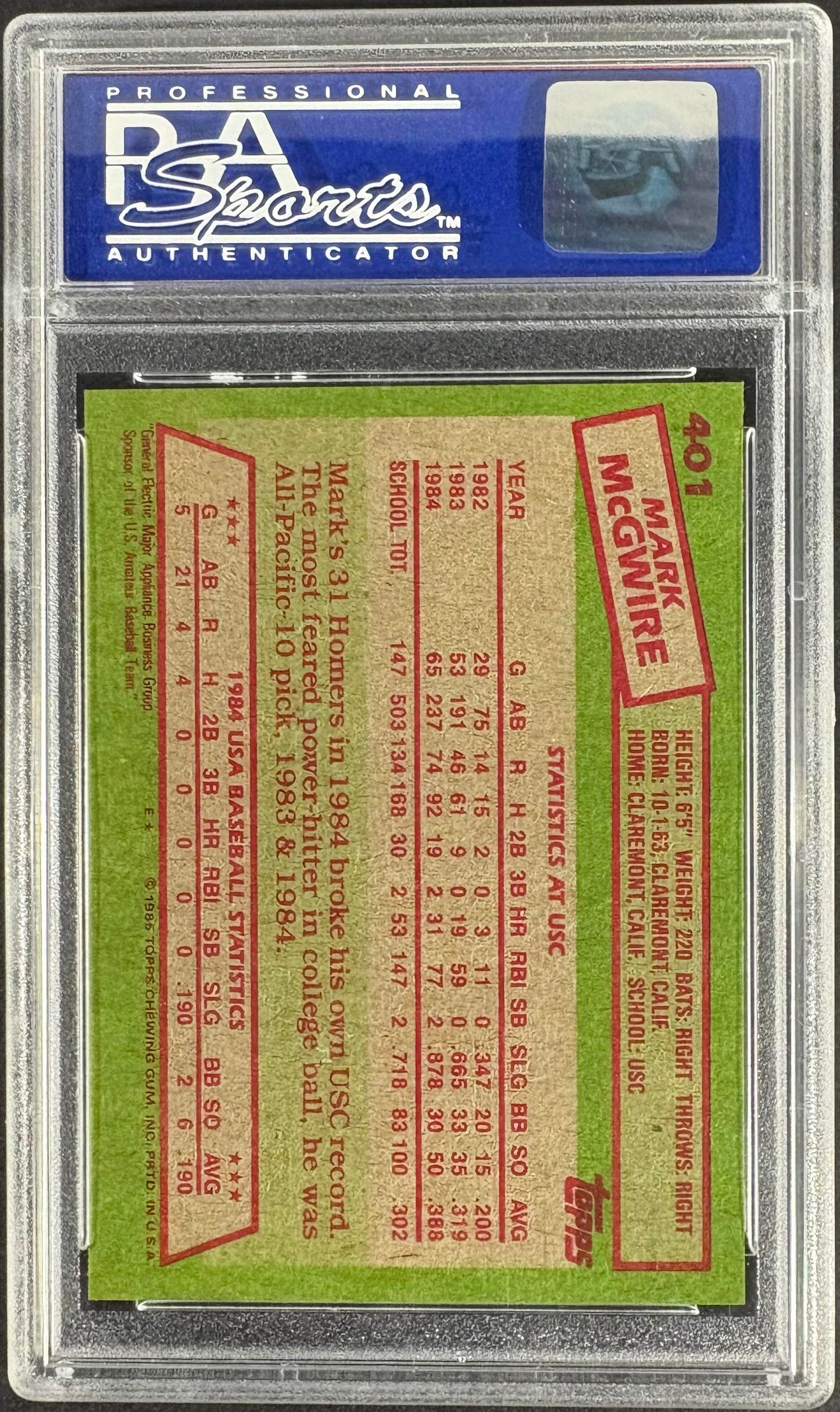 1985 Topps #401 Mark McGwire RC Rookie PSA 10 GEM MINT