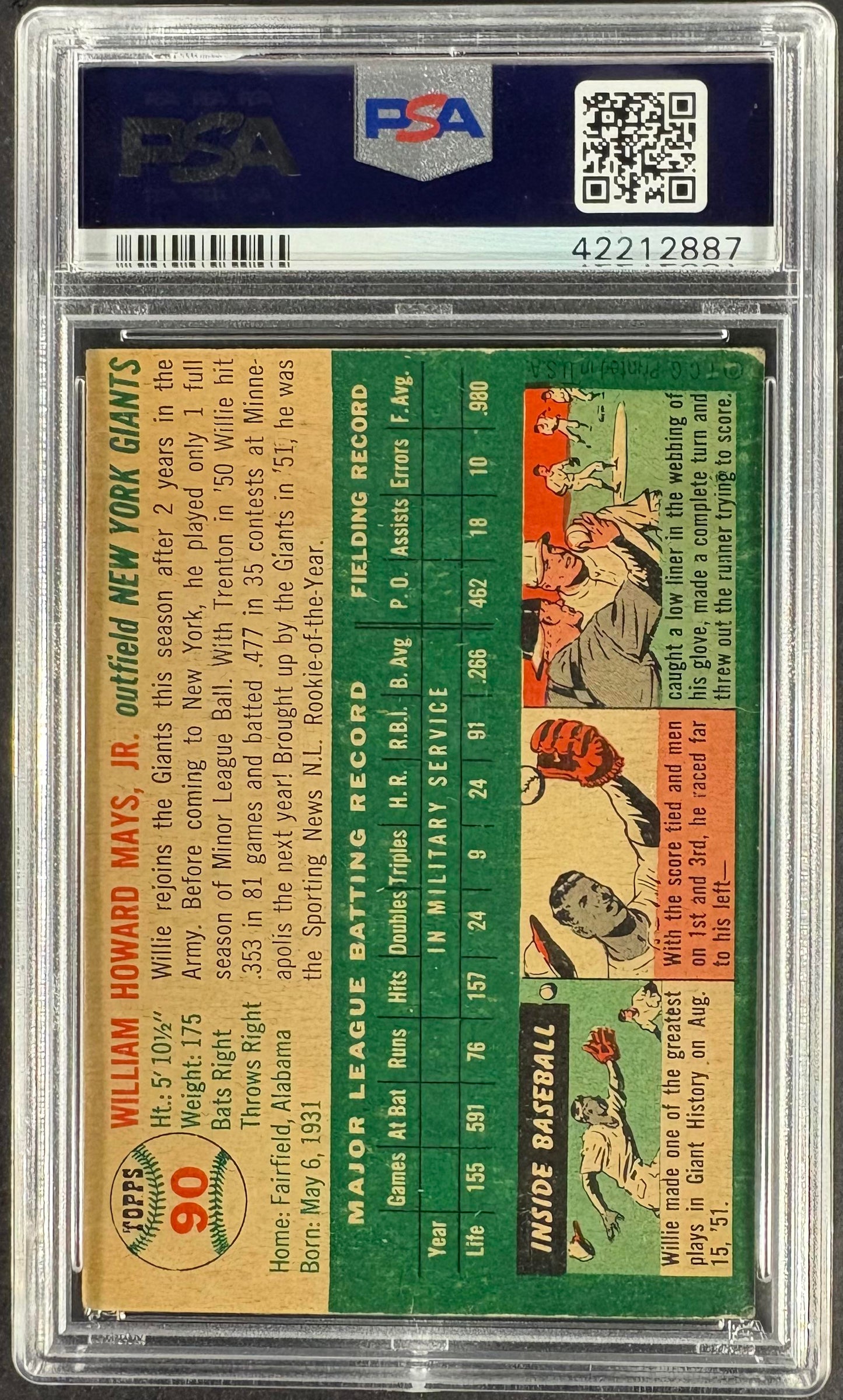 1954 Topps #90 Willie Mays PSA 3 VG New Label