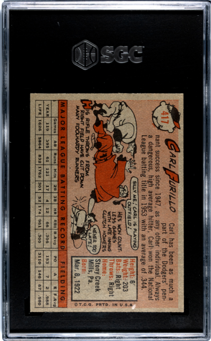 1958 Topps #417 Carl Furillo SGC 9 MINT High Grade