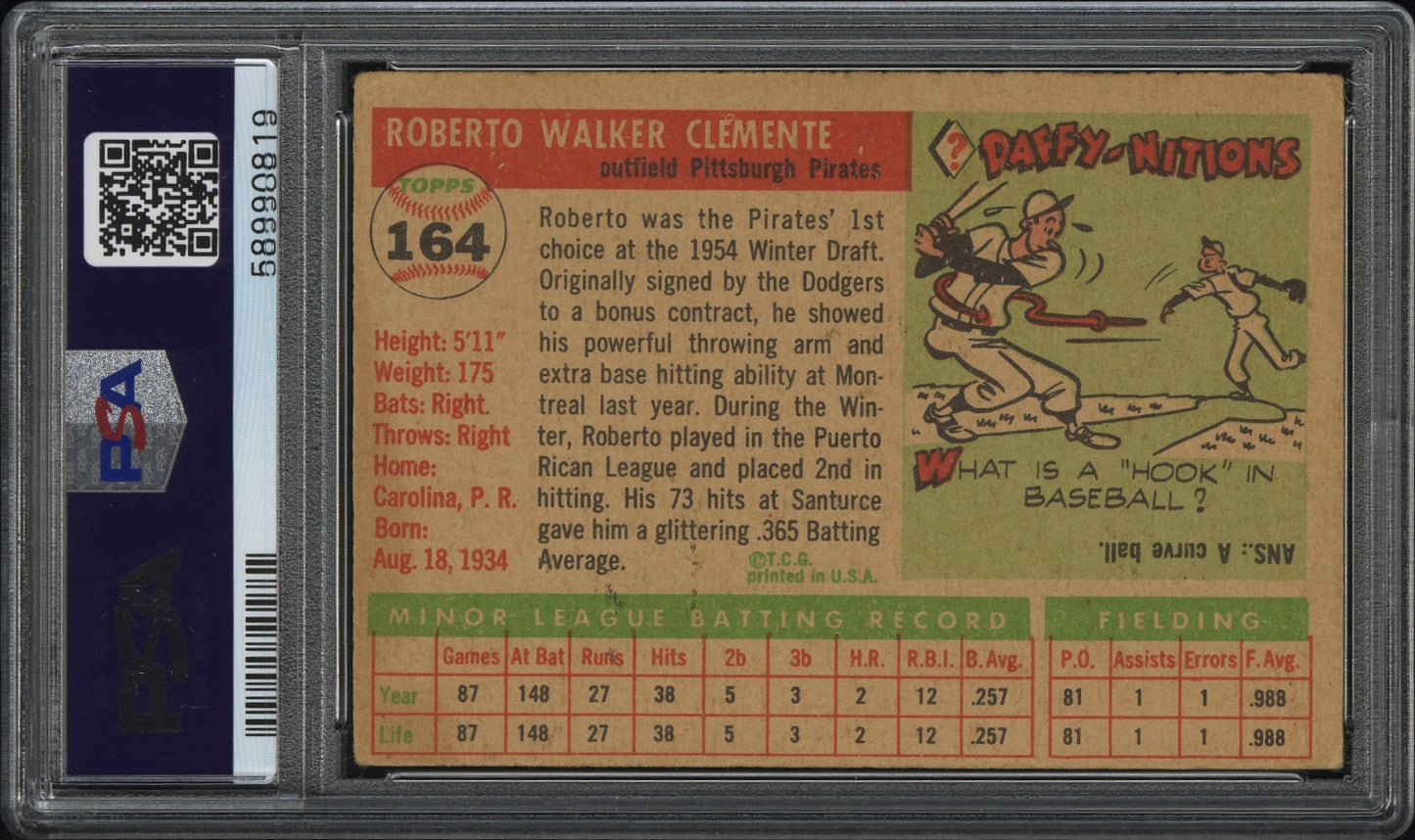 1955 Topps #164 Roberto Clemente RC Rookie PSA 2 GD New Label