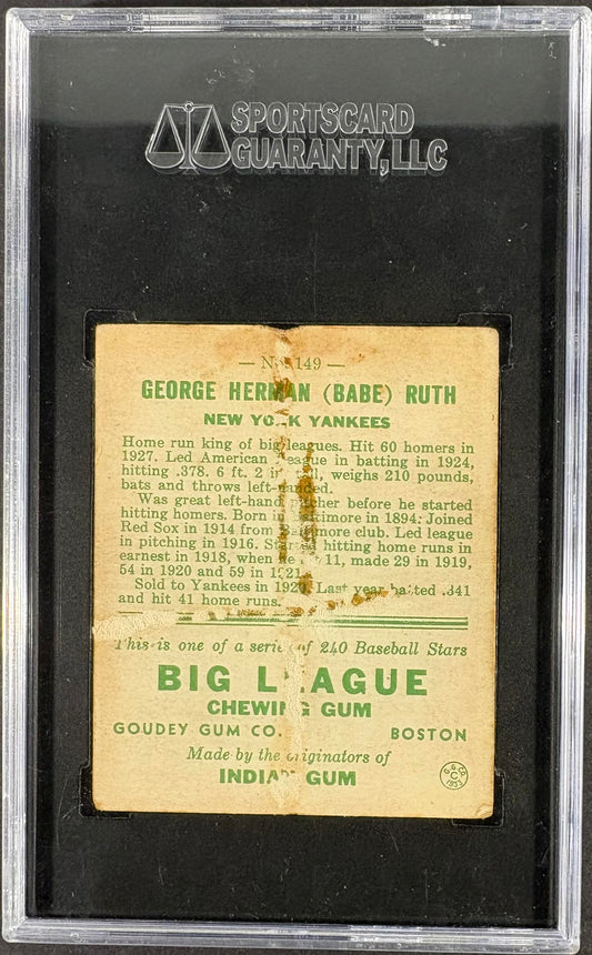 1933 Goudey (R319) #149 Babe Ruth SGC 1.5 STUNNING Color Nice Eye Appeal