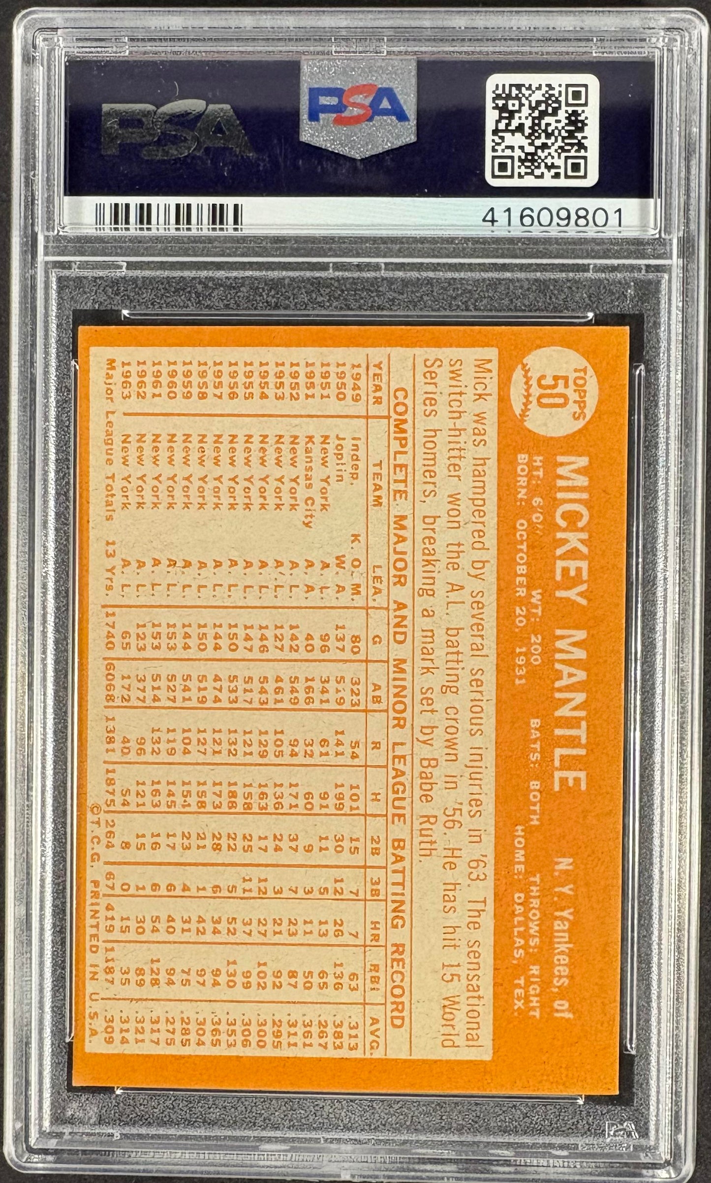 1964 Topps #50 Mickey Mantle PSA 5 EX New Label