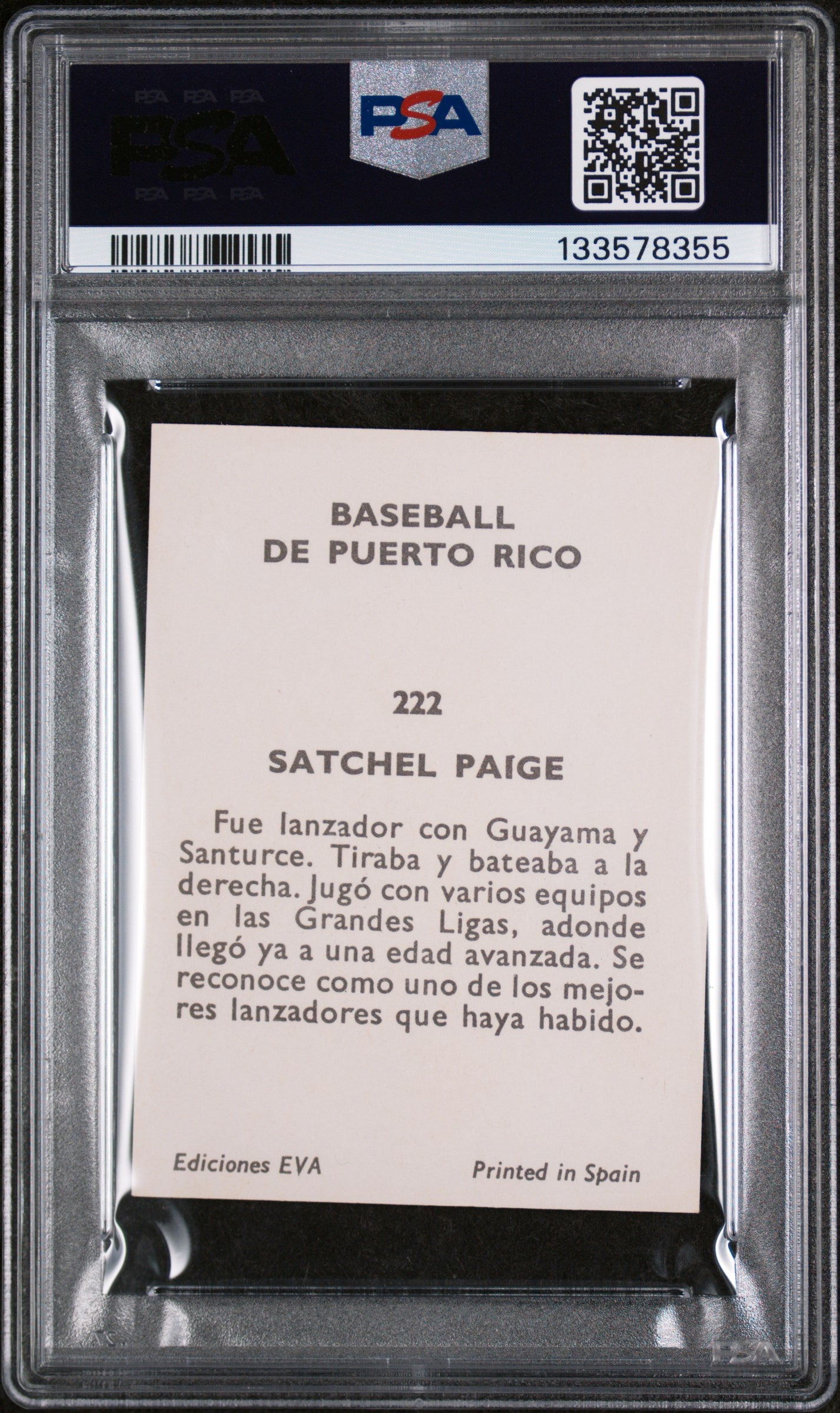 1972 Puerto Rican League Sticker #222 Satchel Paige PSA 5 EX SHARP New Label