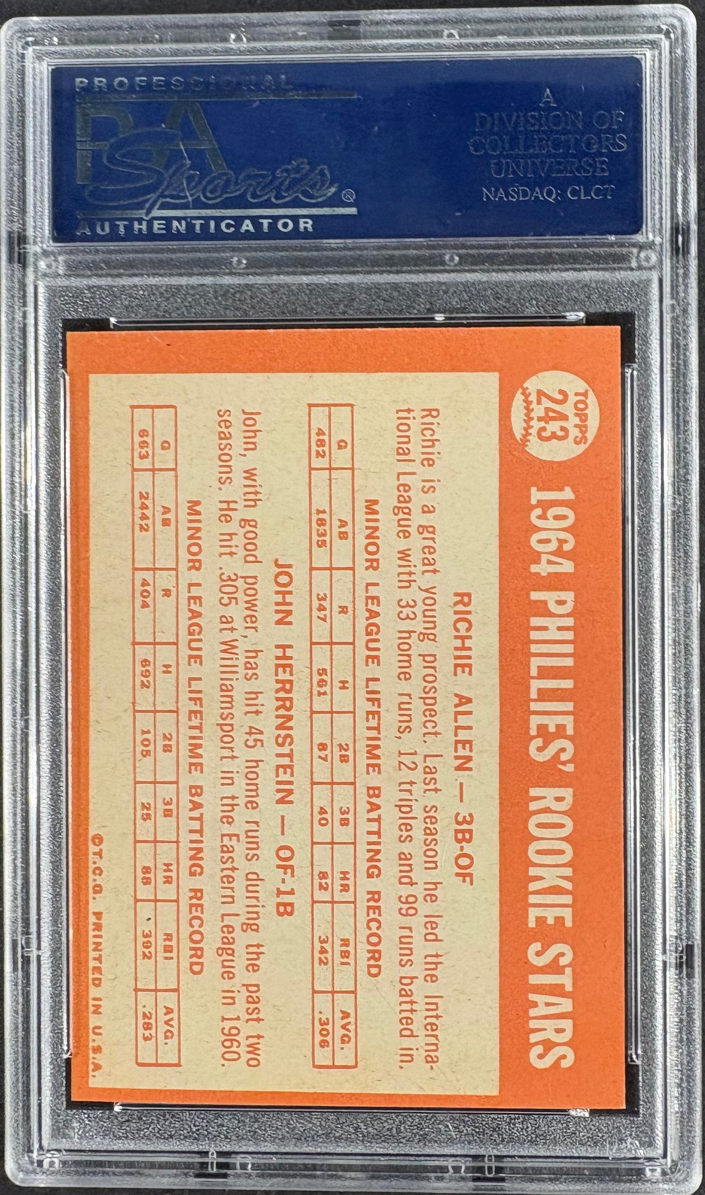 1964 Topps #243 Richie Dick Allen RC Rookie PSA 9 MINT High Grade ONLY 3 HIGHER