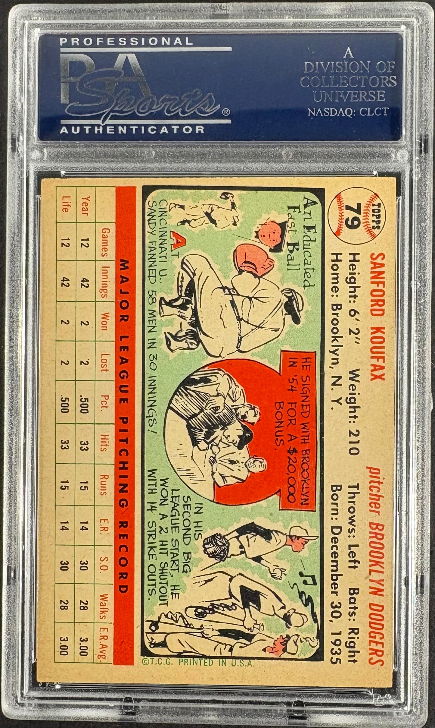 1956 Topps #79 Sandy Koufax White Back PSA 6.5 EX-MT+ CENTERED