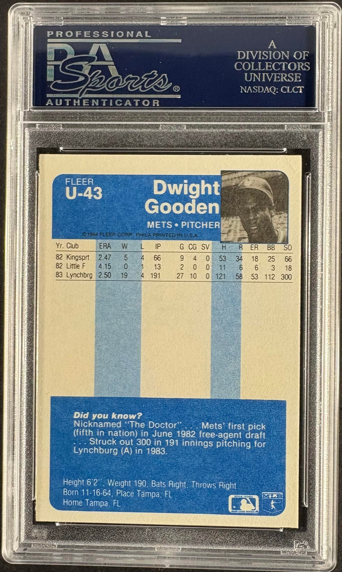 1984 Fleer Update #U-43 Dwight Doc Gooden RC Rookie PSA 8 NM-MT