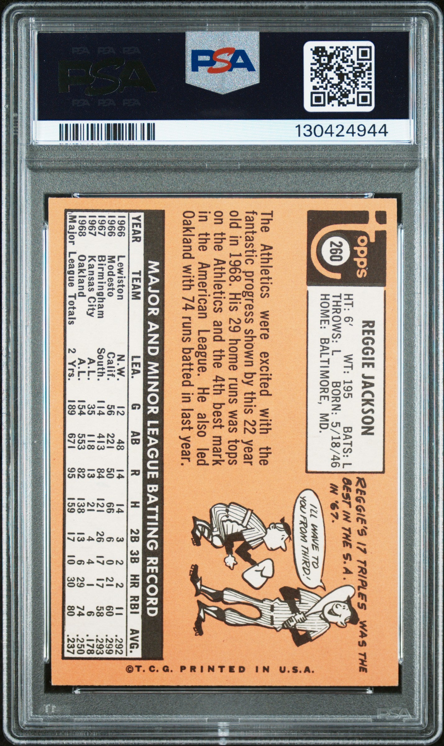 1969 Topps #260 Reggie Jackson RC Rookie PSA 6 / 10 AUTO Autograph
