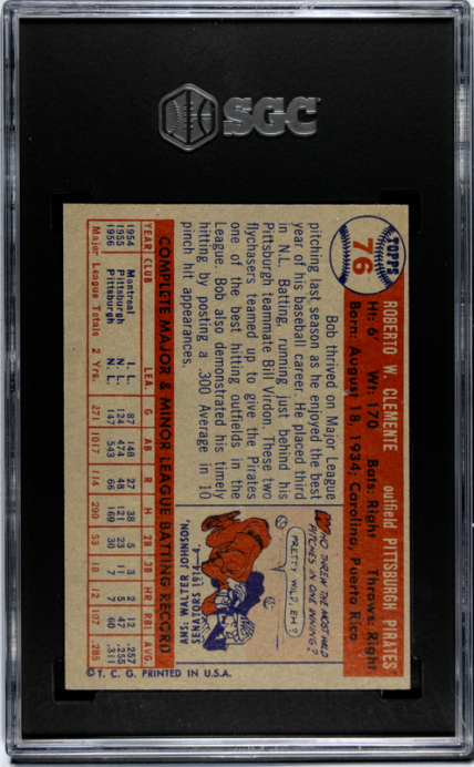 1957 Topps #76 Bob Roberto Clemente SGC 4.5 VG-EX+