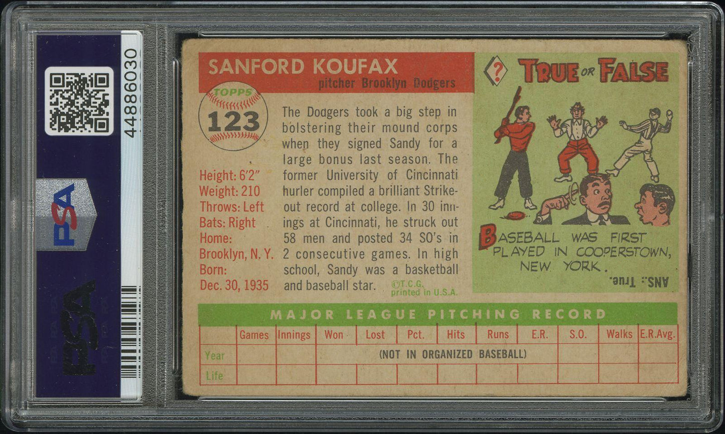 1955 Topps #123 Sandy Koufax RC Rookie PSA 10 AUTO Autograph