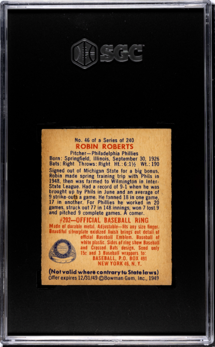 1949 Bowman #46 Robin Roberts RC Rookie SGC 4.5 VG-EX+ CENTERED