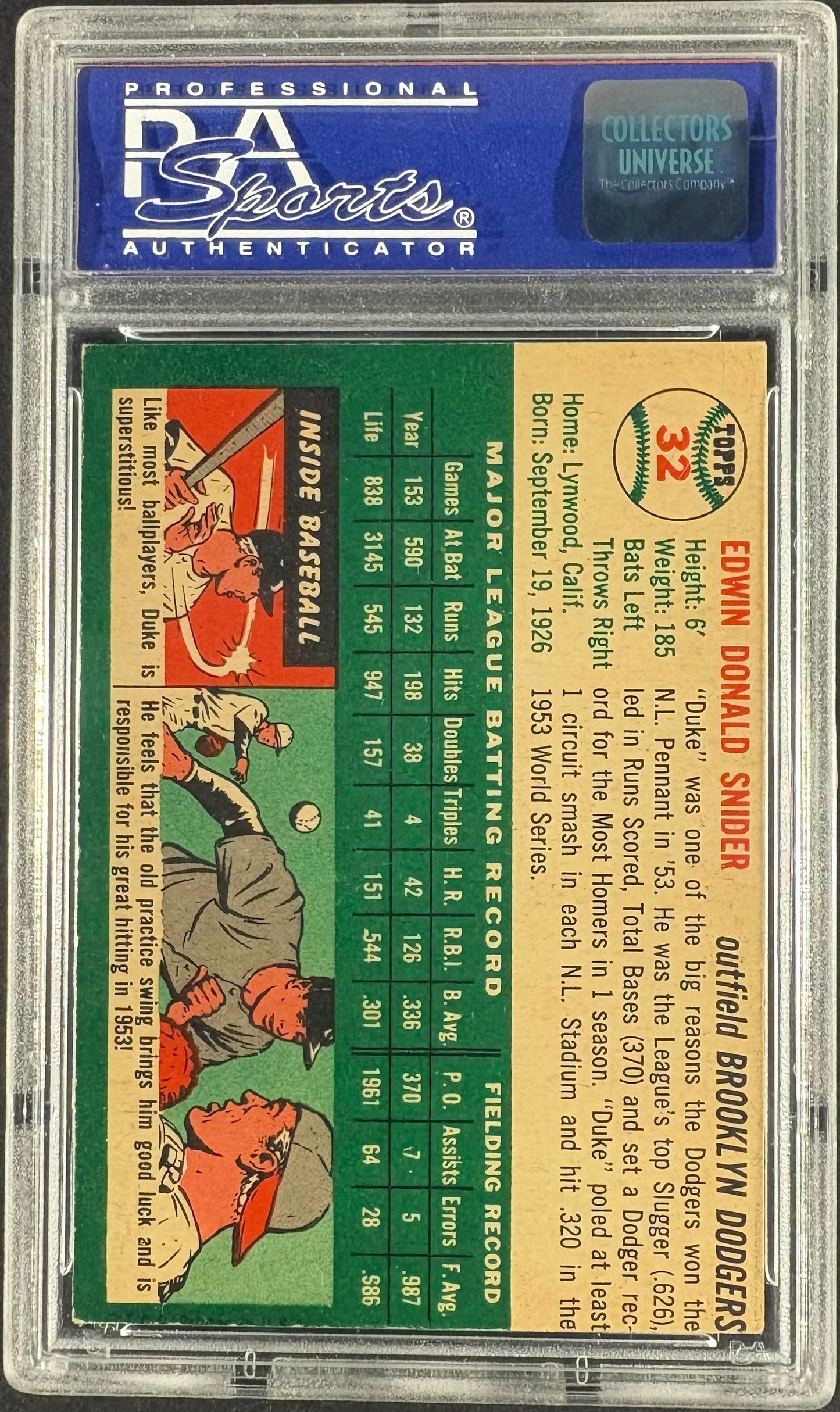 1954 Topps #32 Duke Snider PSA 6 EX-MT