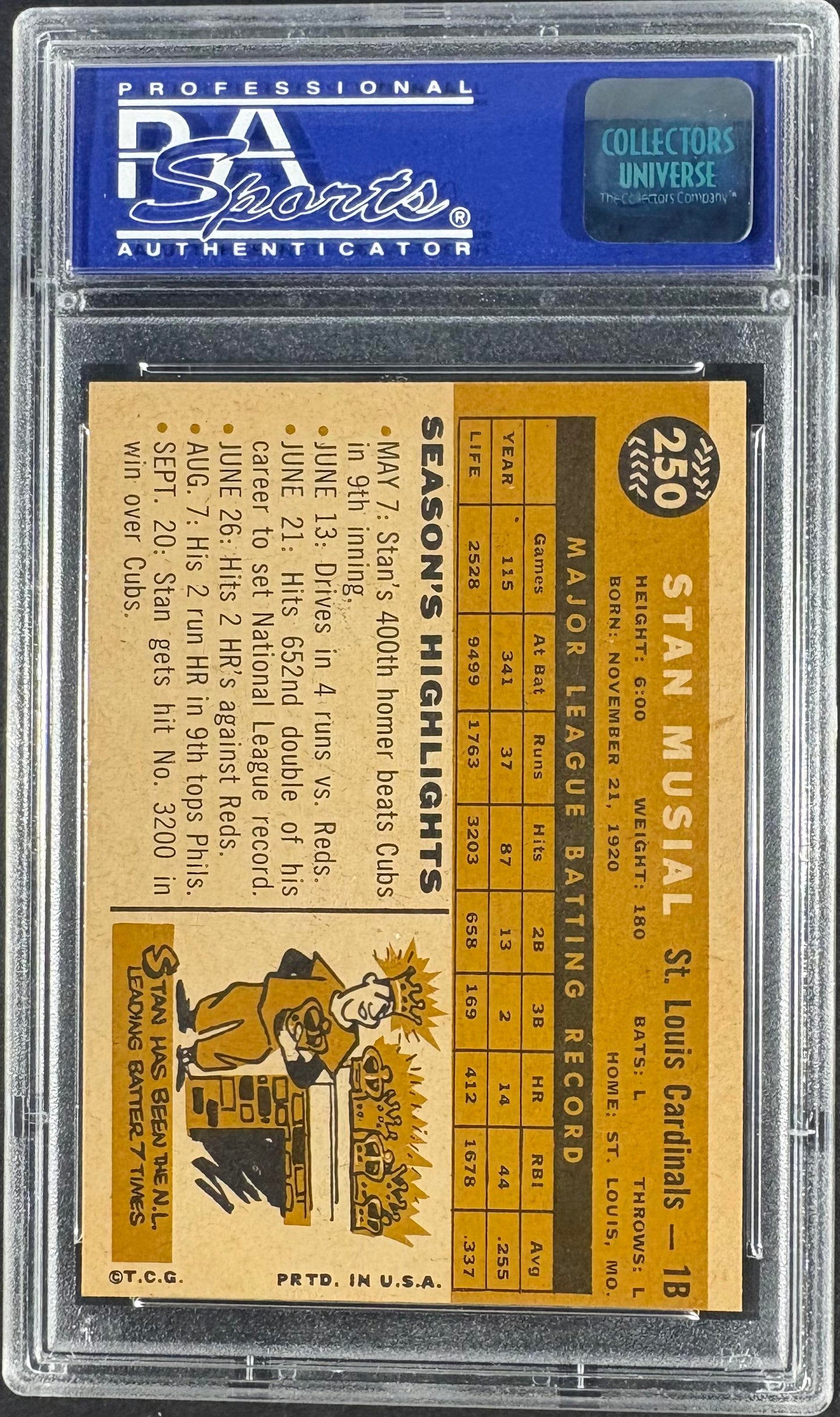 1960 Topps #250 Stan Musial PSA 7 NM Near Mint