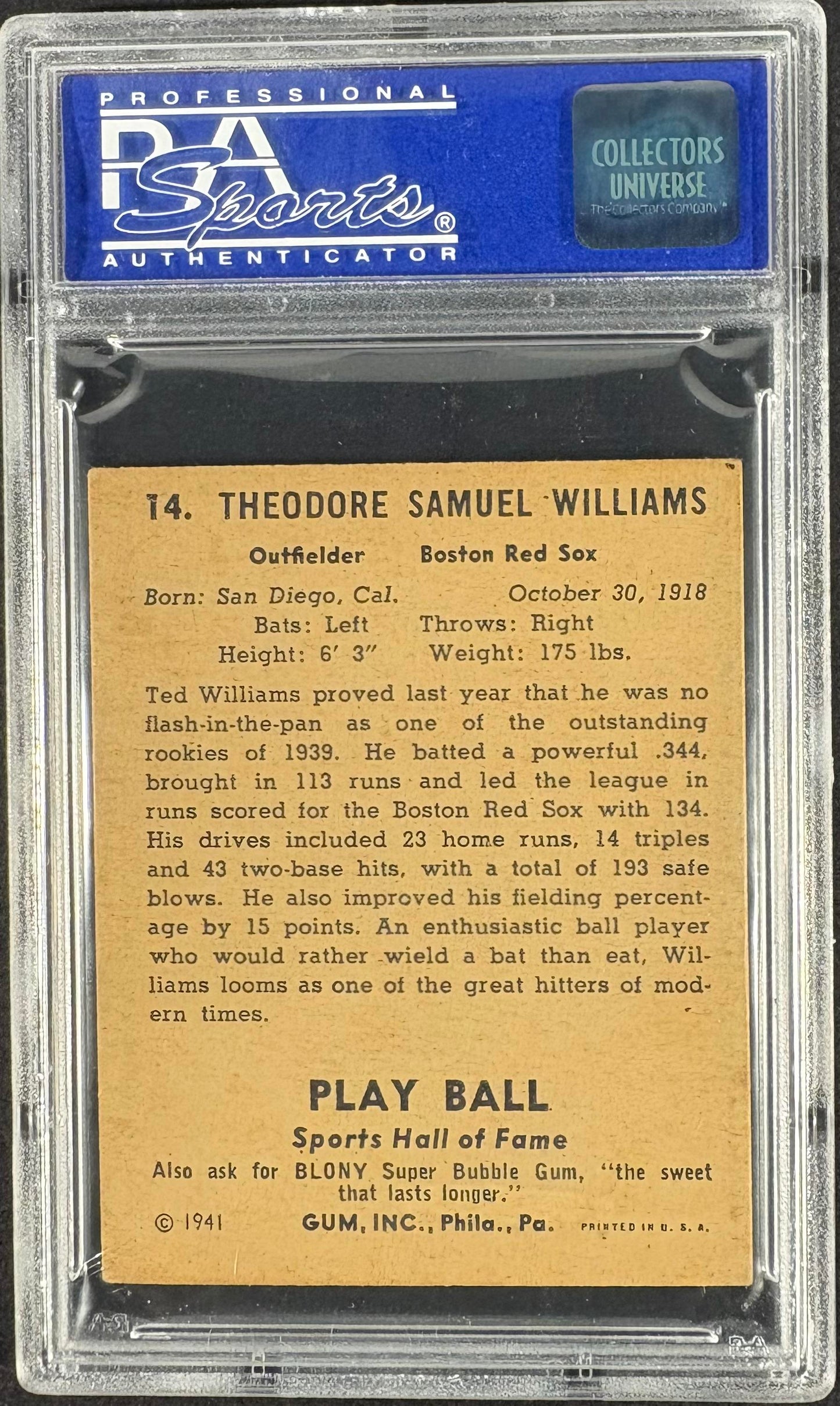 1941 Play Ball #14 Ted Williams PSA 4 VG-EX Nice Color
